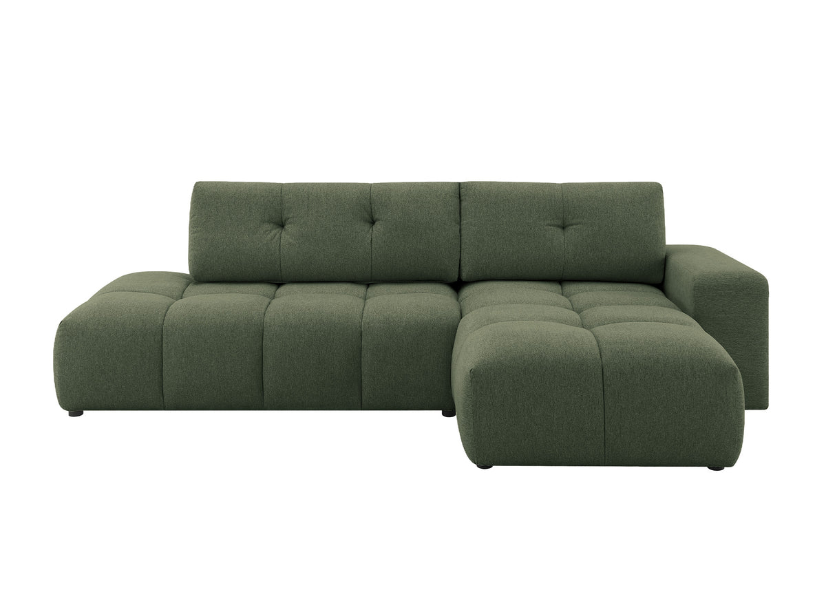 Canapé d'angle convertible avec coffre en tissu texturé vert olive ANGELINE - Angle droit