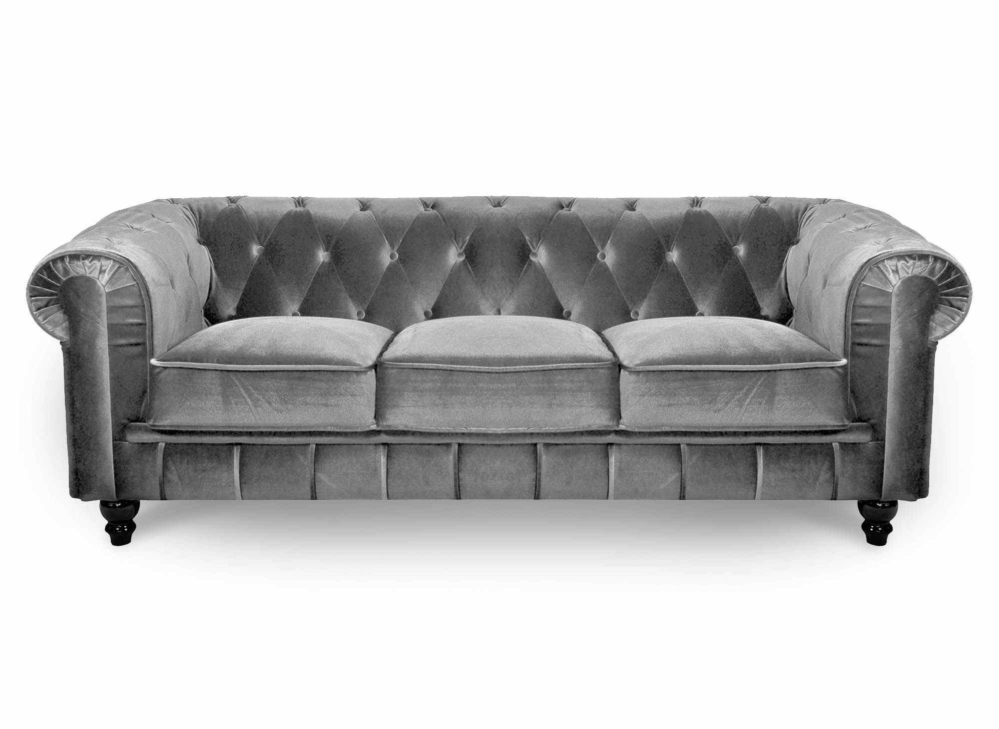 Chesterfield 3-Sitzer-Sofa aus grauem Samt