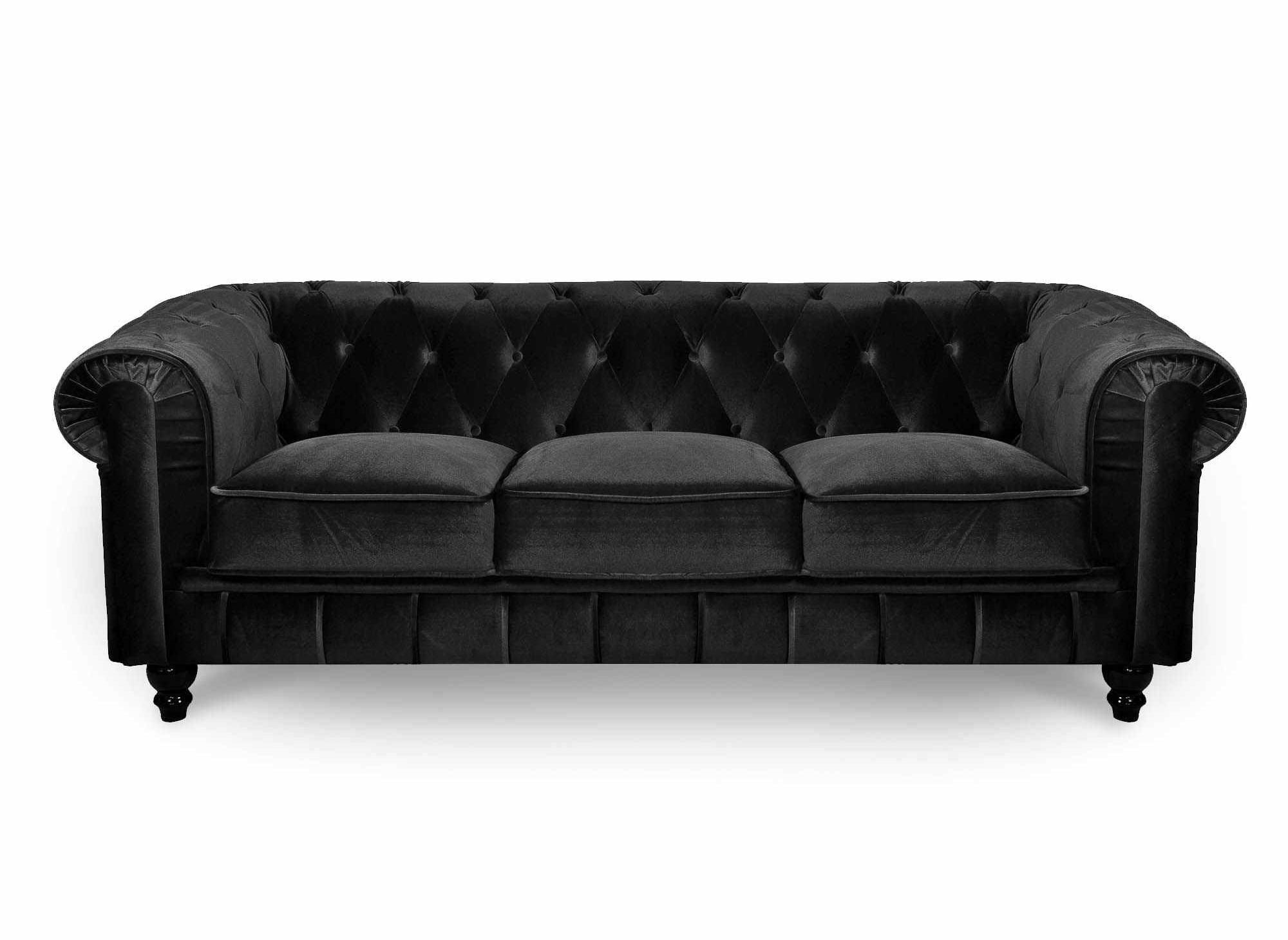 Chesterfield 3-Sitzer-Sofa aus schwarzem Samt