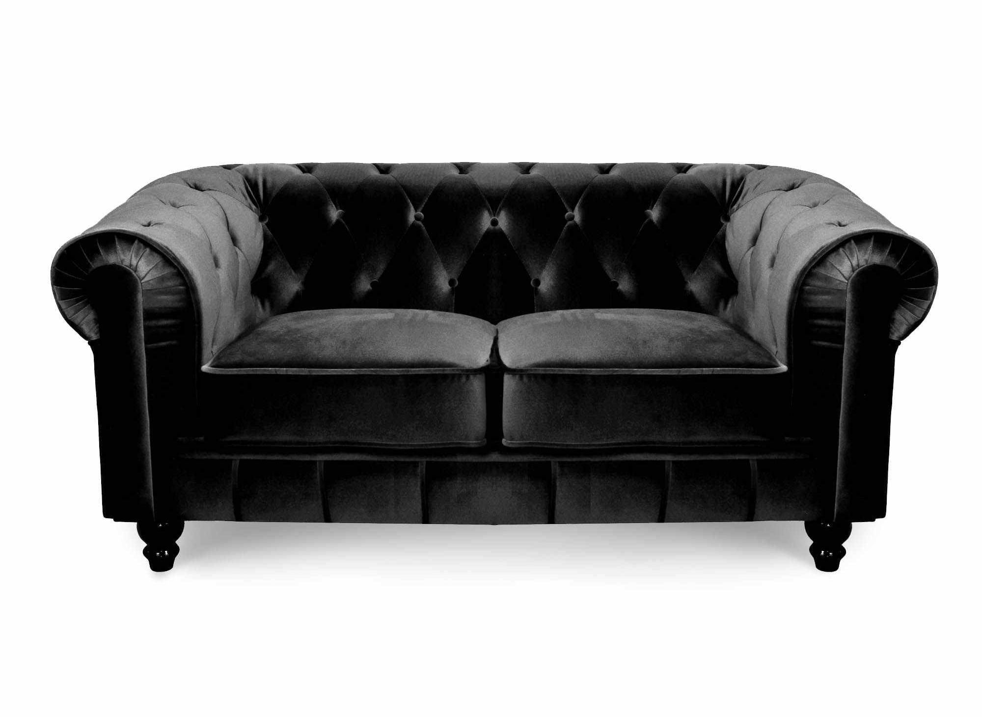 Chesterfield 2-Sitzer-Sofa aus schwarzem Samt