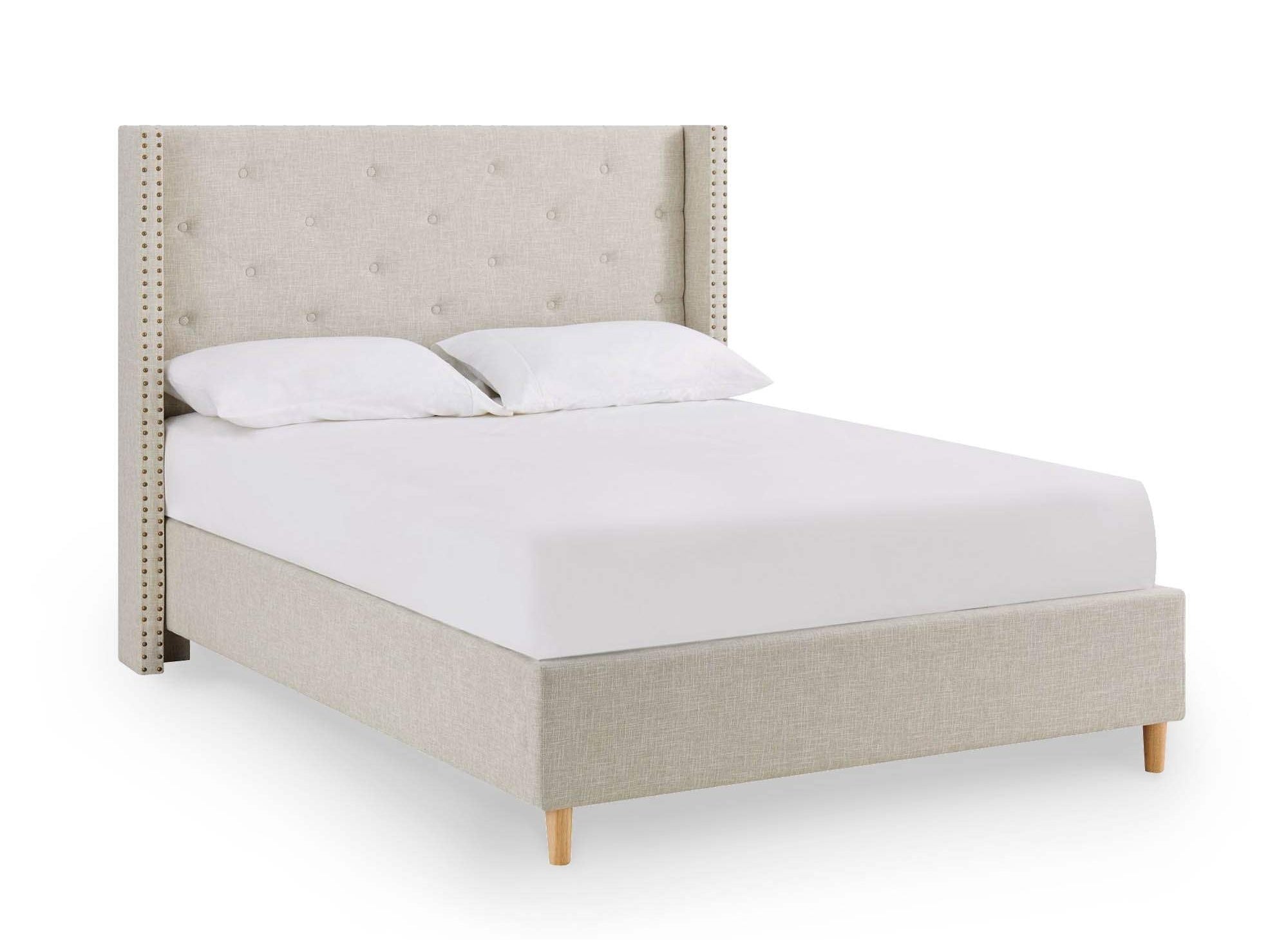 Doppelbett in beigefarbenem Polsterstoff 160x200 cm MARGOT