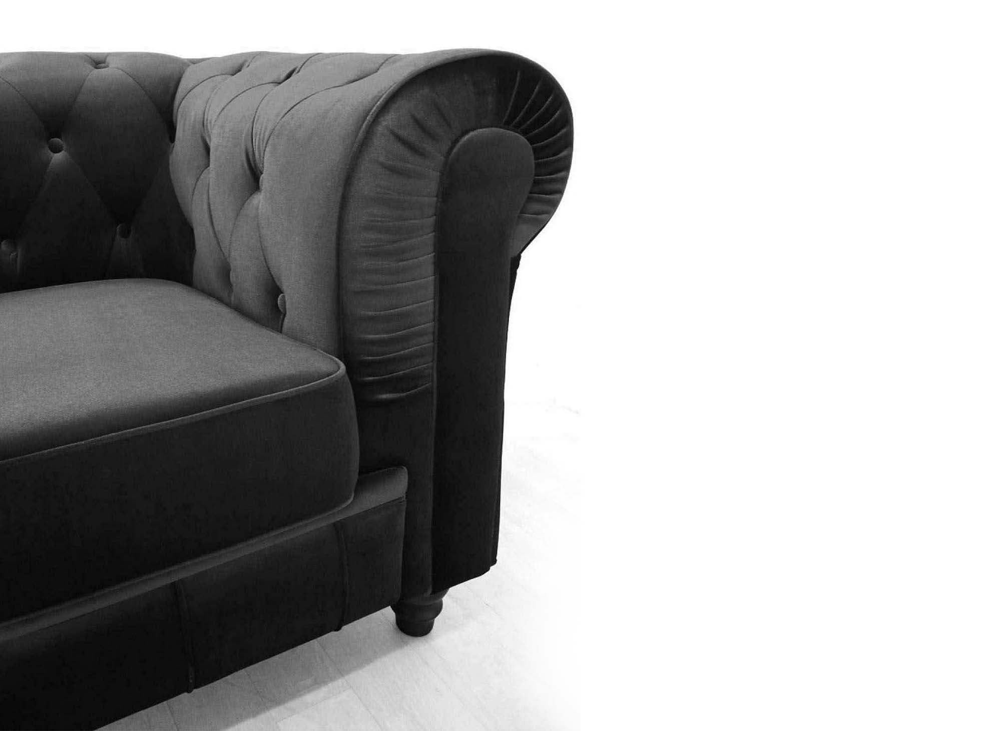 Chesterfield 3-Sitzer-Sofa aus schwarzem Samt