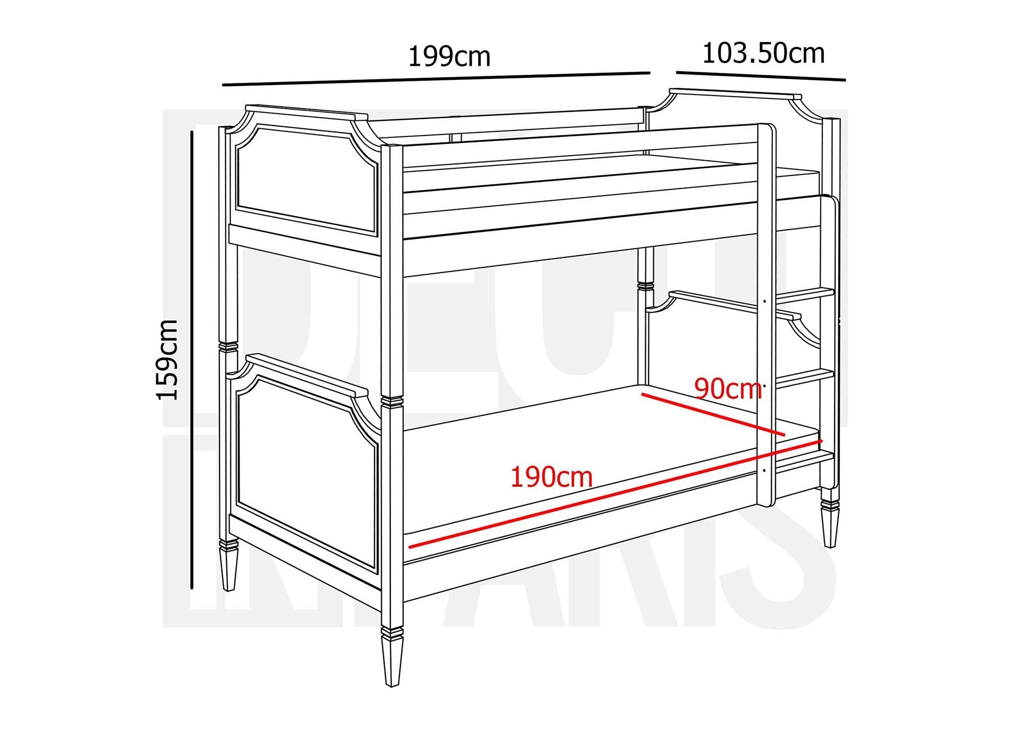 PAULINE graues, teilbares Etagenbett aus Holz 90 x 190 cm