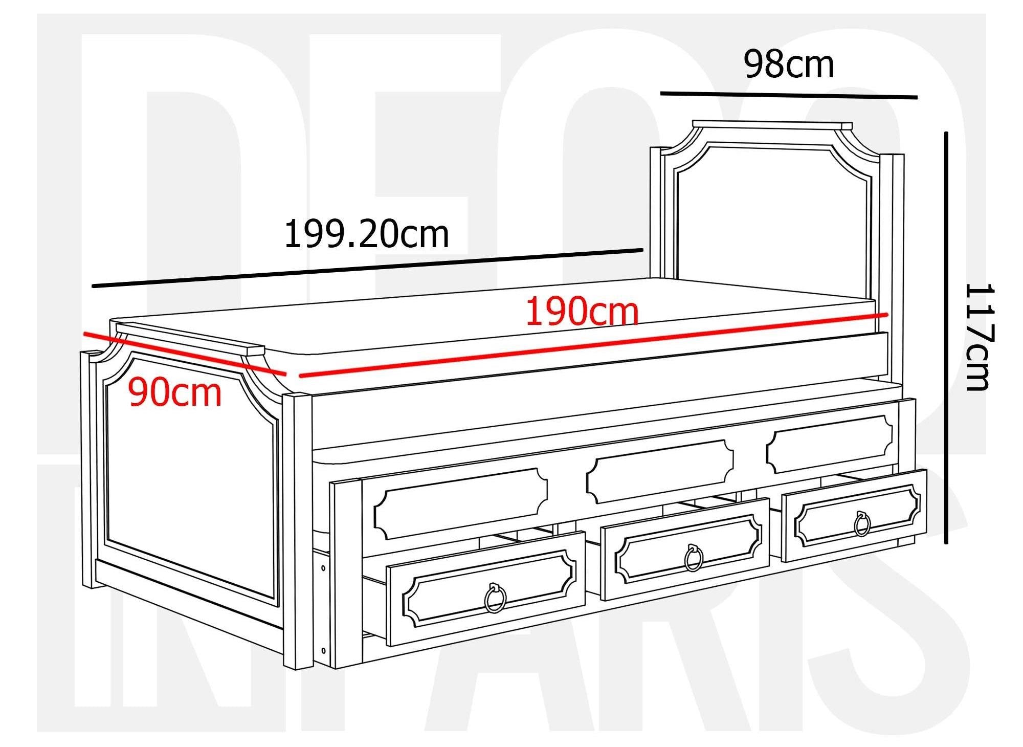 PAULINE Ausziehbett aus grauem Holz mit Schubladen 90 x 190 cm