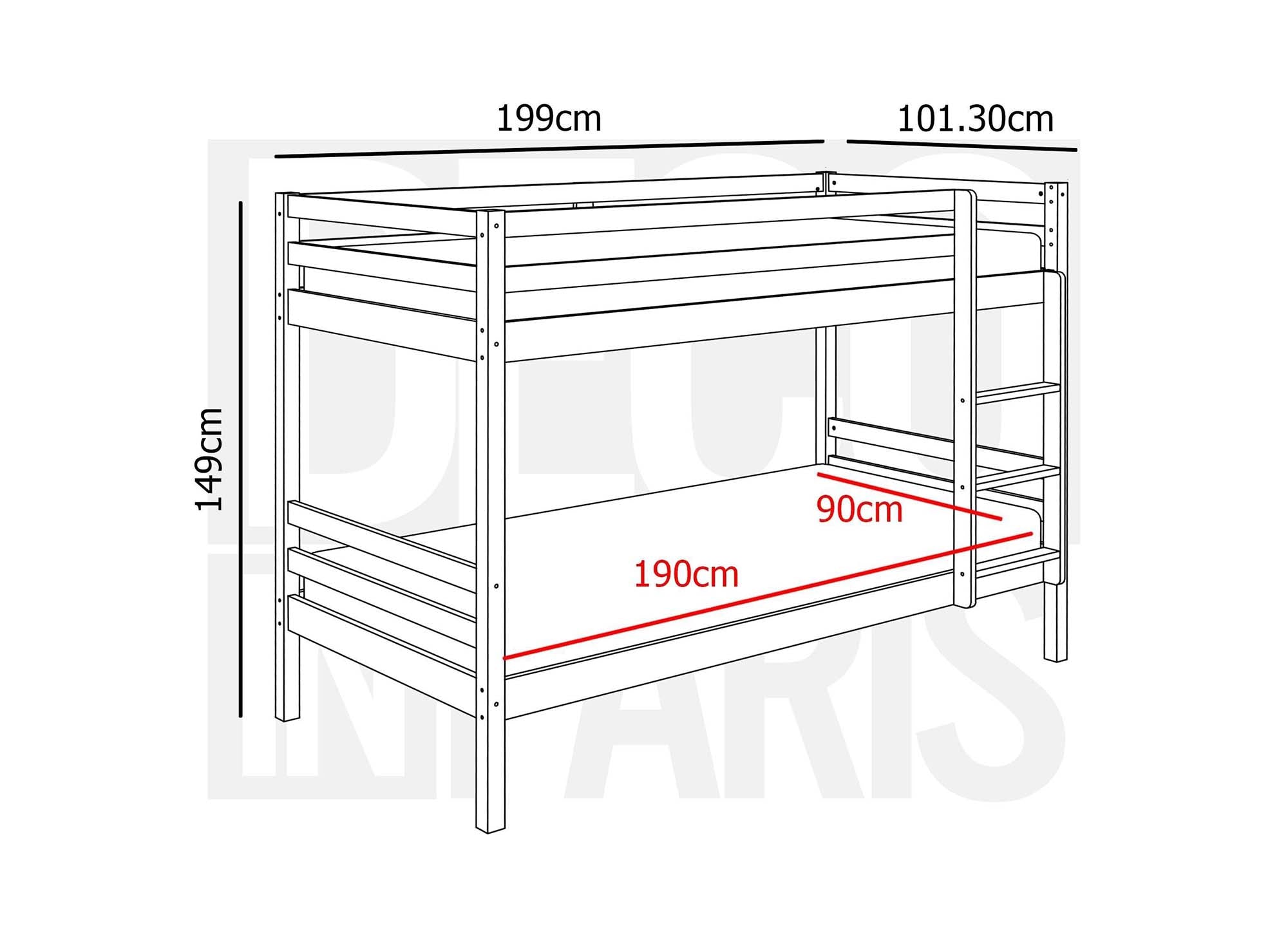 LEOPAUL graues Ausziehbett aus Holz für 3 Personen 90 x 190 cm