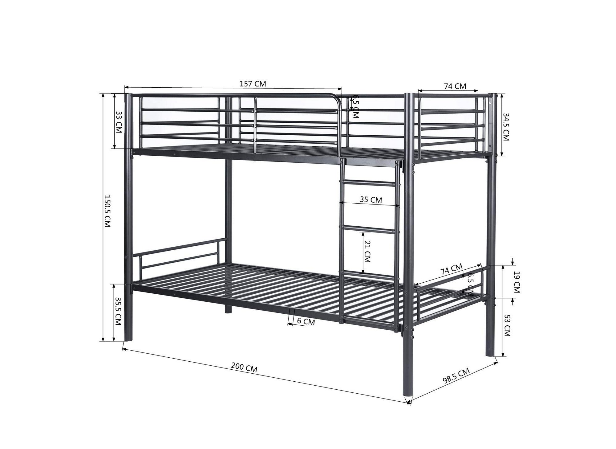 Schwarzes Metall-Etagenbett 90 x 190 cm TWINS + Basis