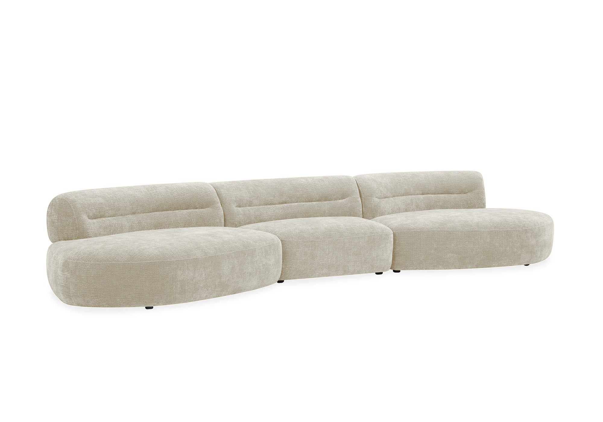 IMENIA 5-Sitzer-Sofa mit fester, gerader Form in beigefarbenem, gewebtem Samt