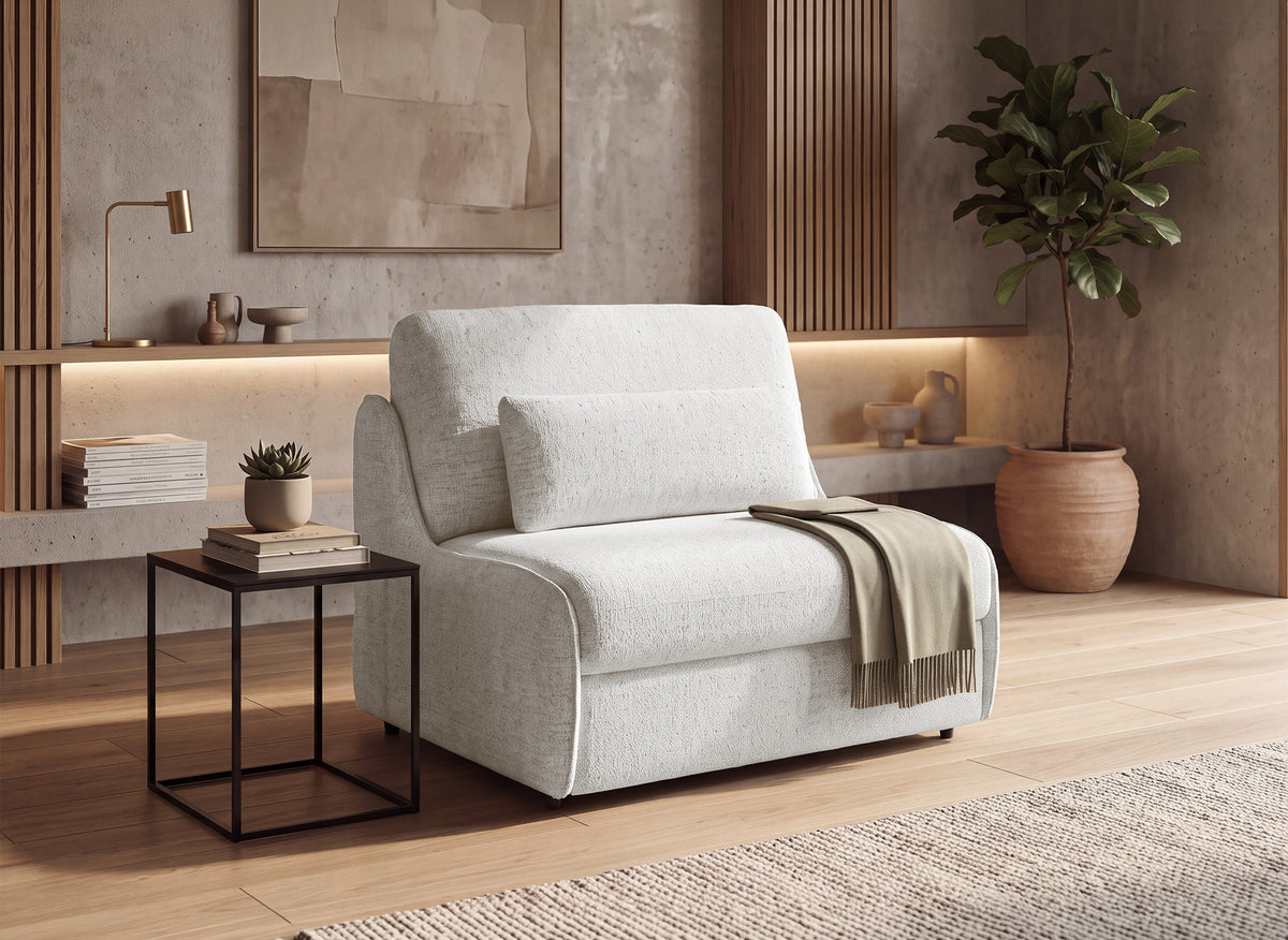 Express 1-Sitzer-Umbausofa aus beigem Frotteestoff IMELDA