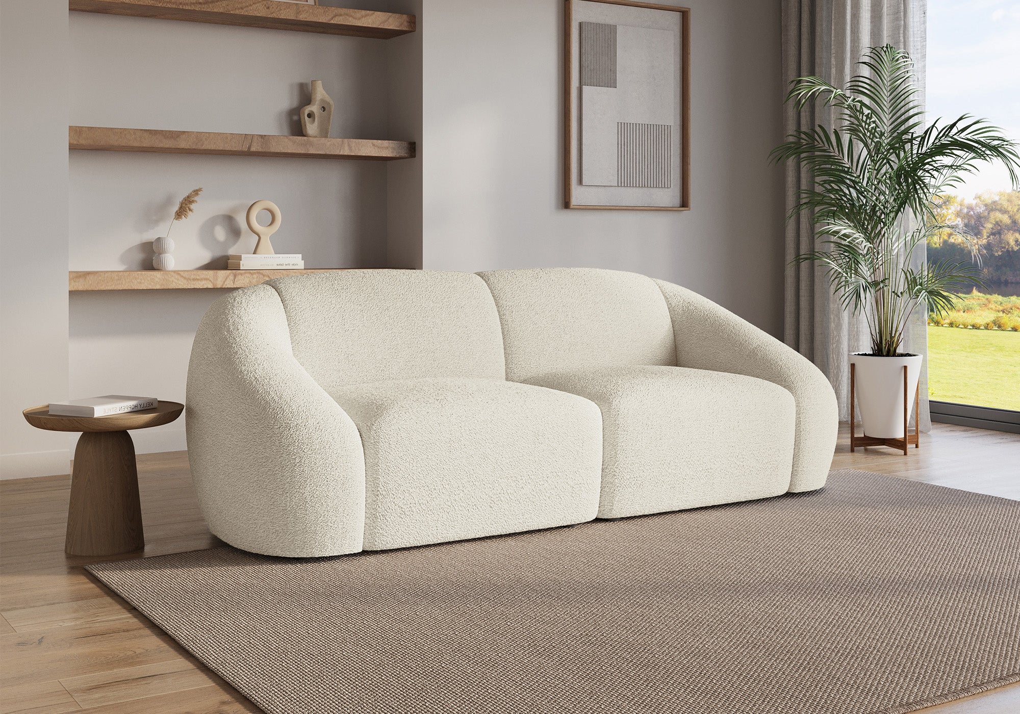 NYLA 2-Sitzer-Sofa aus ecruweißem Bouclé-Stoff