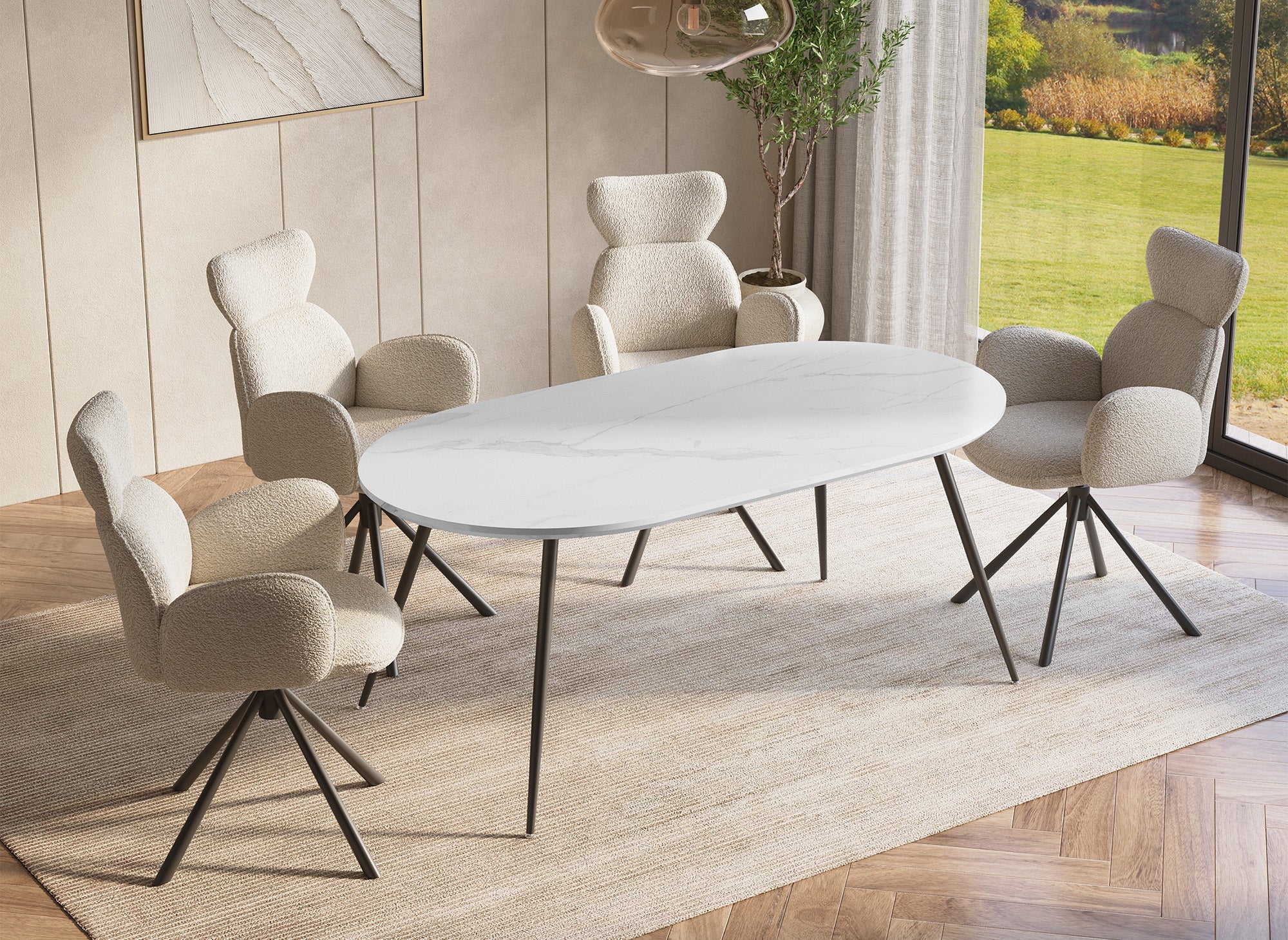 DIWAN ovaler Esstisch in weißem Marmoreffekt