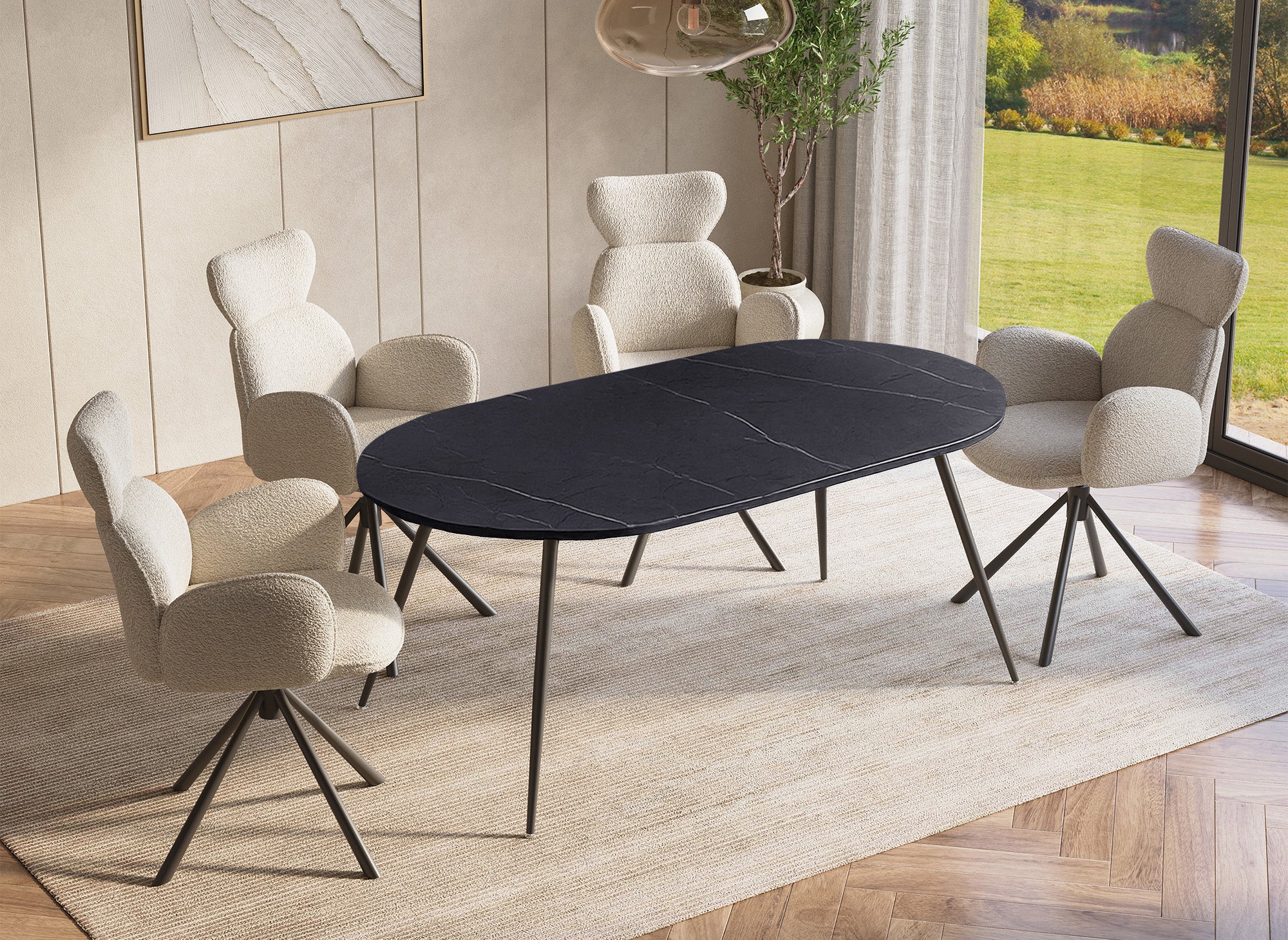 DIWAN ovaler Esstisch in grauem Marmoreffekt