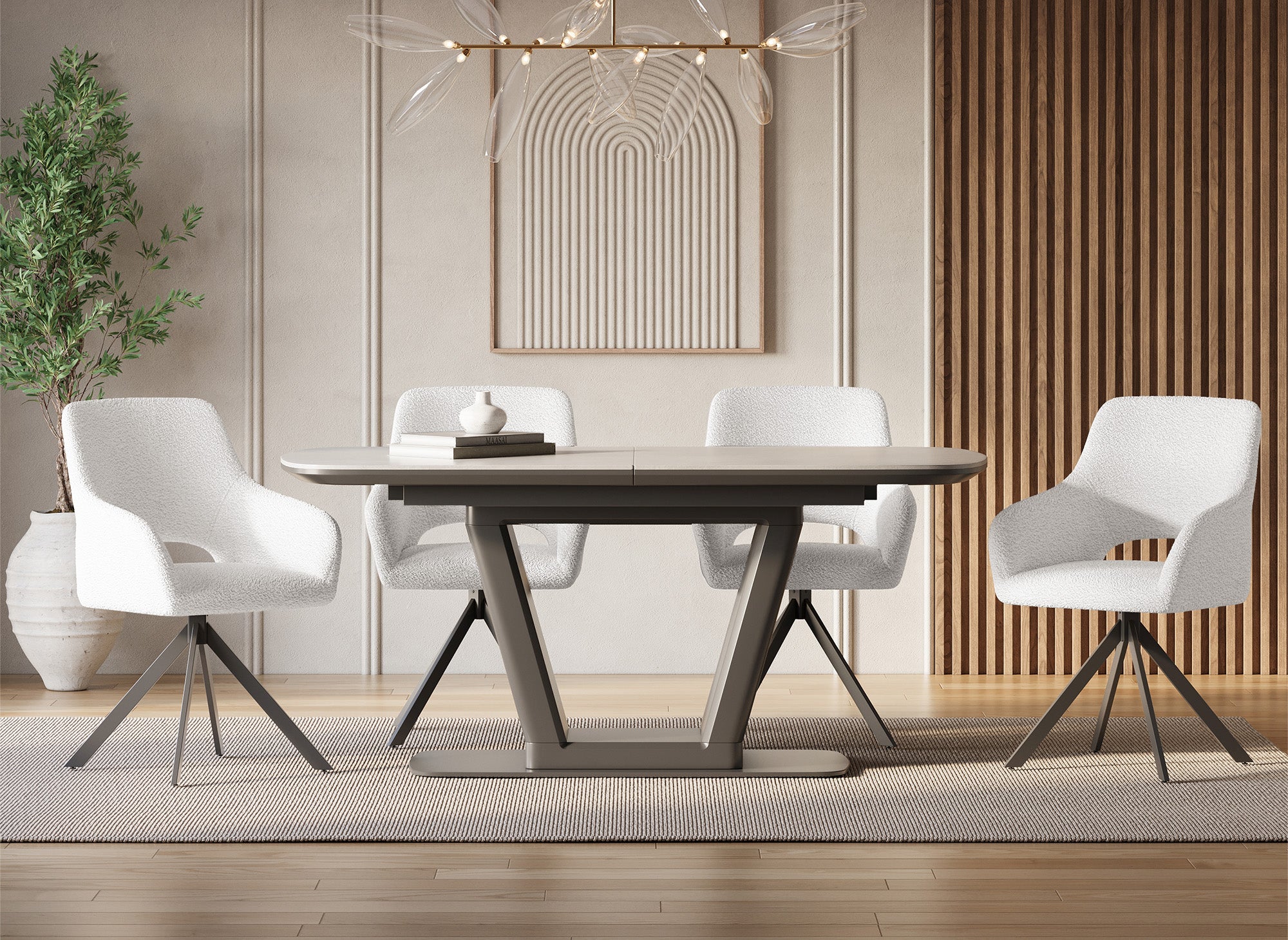 2er-Set Designer-Drehstühle aus ecru-weißem Bouclette-Stoff CIEL
