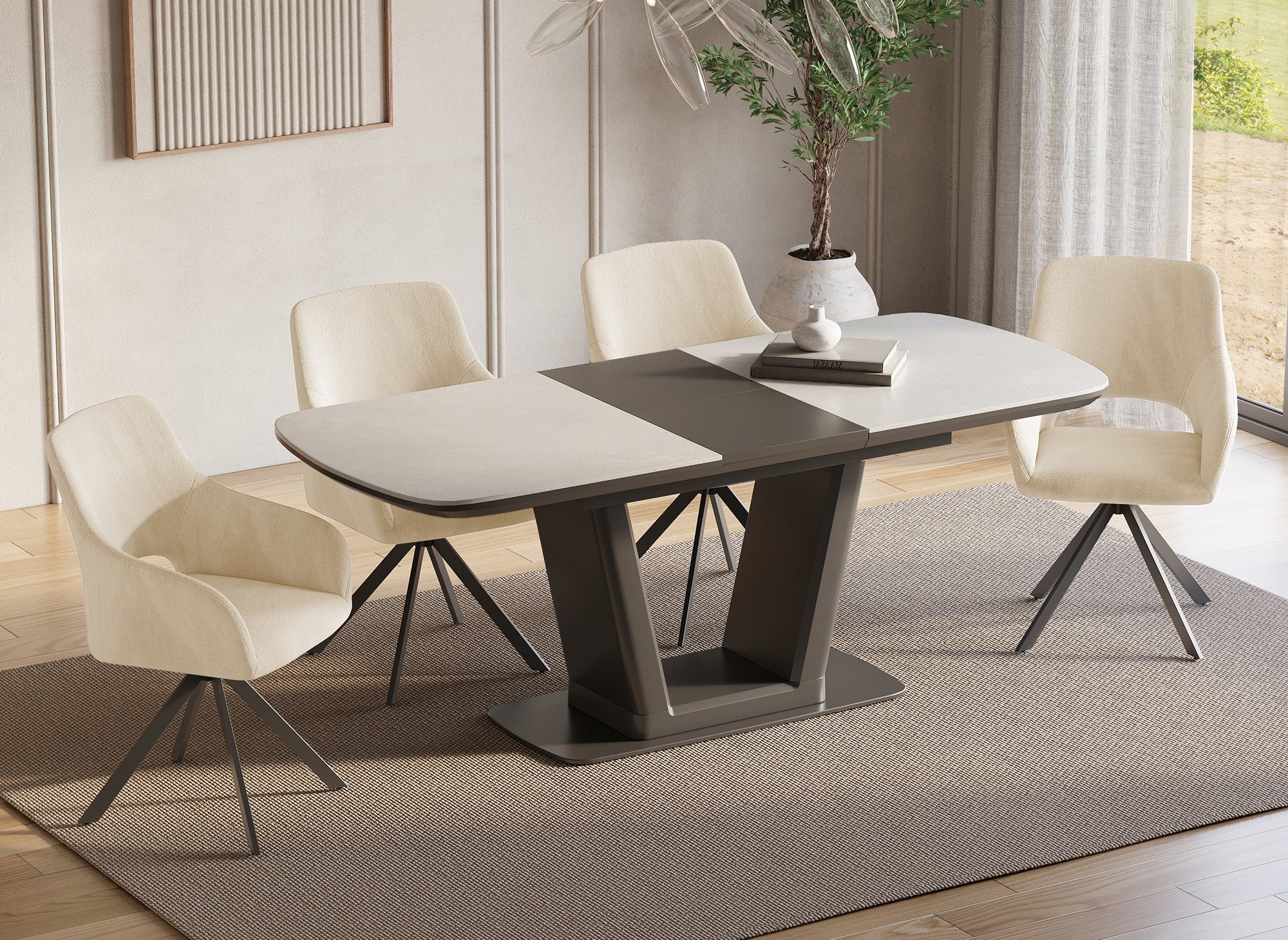 2er Set Designer-Drehstühle aus beigem Samt CIEL
