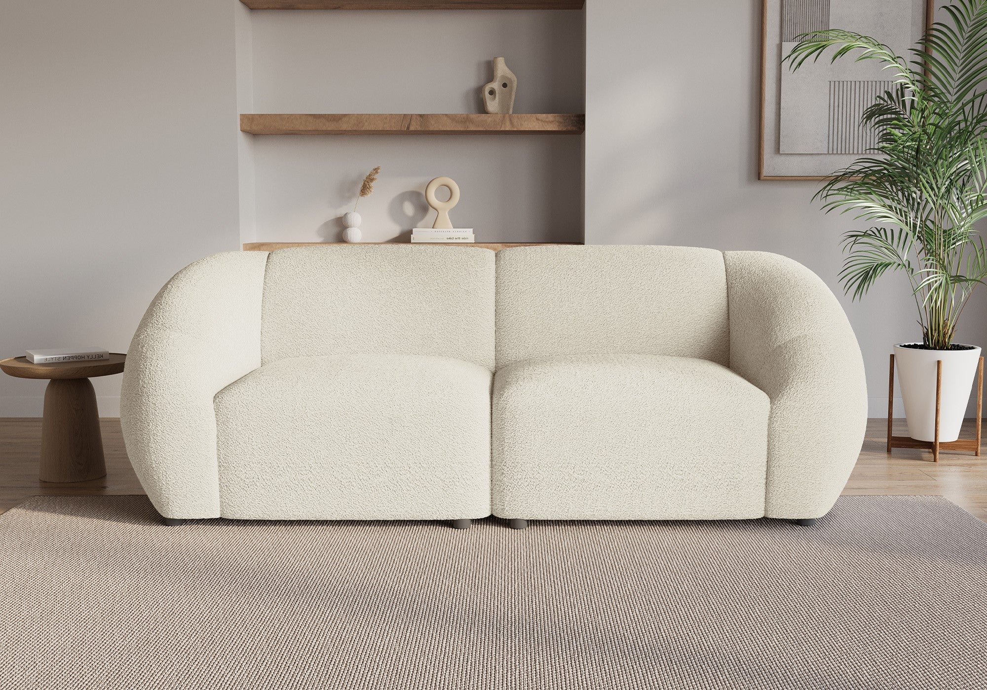 NYLA 3-Sitzer-Sofa aus ecruweißem Bouclé-Stoff