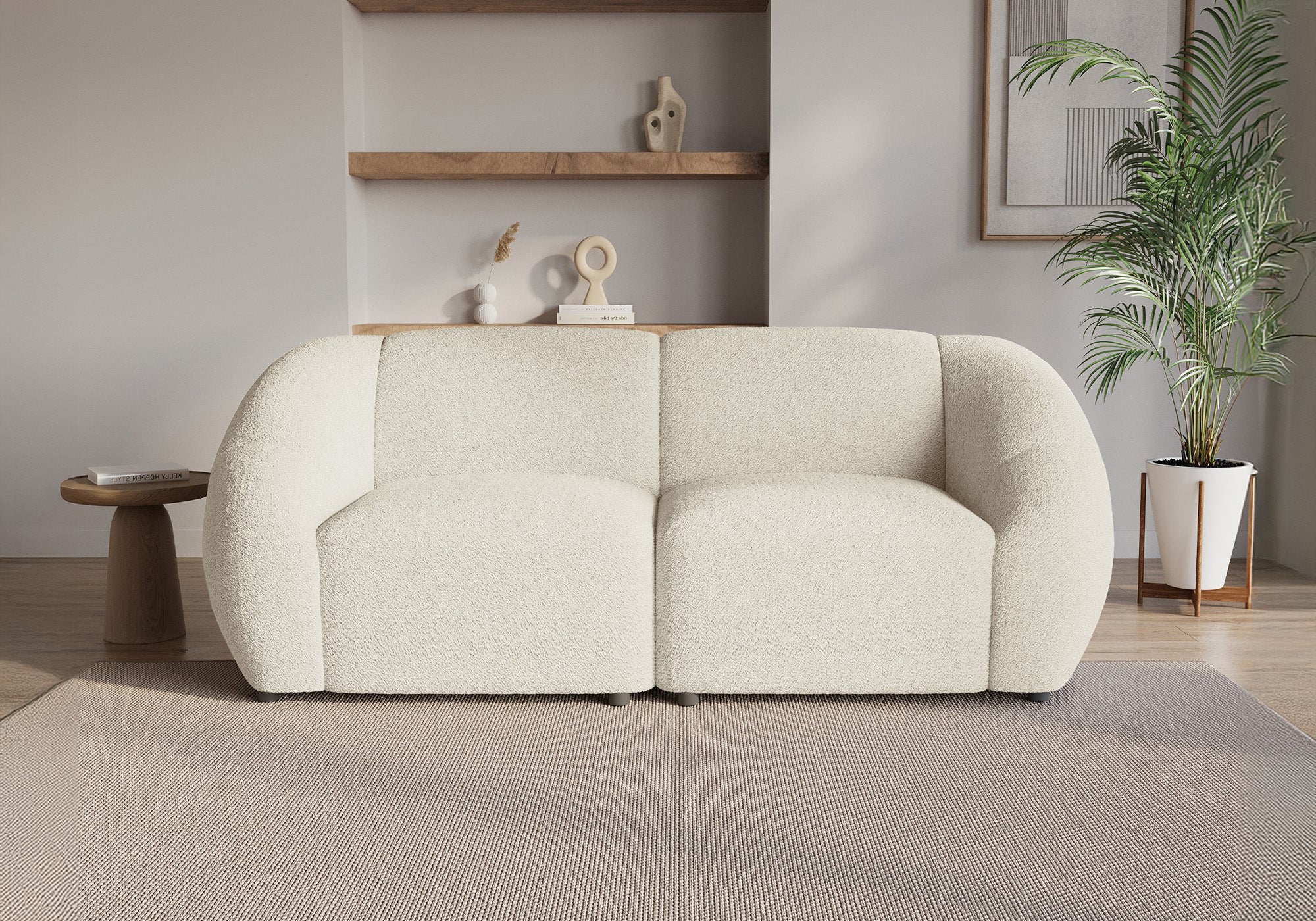 NYLA 2-Sitzer-Sofa aus ecruweißem Bouclé-Stoff