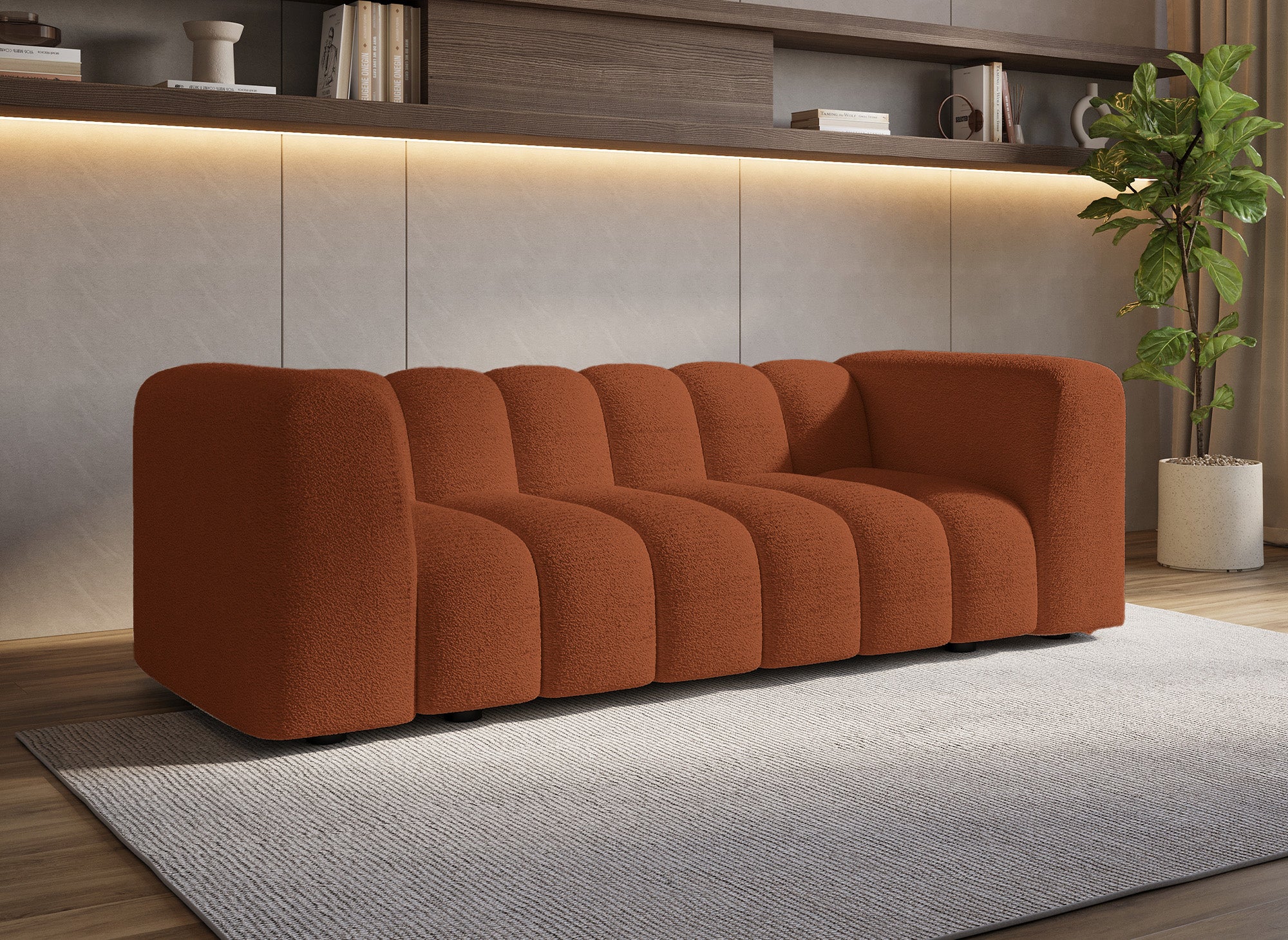 AELIS 3-Sitzer-Sofa aus terrakottafarbenem Bouclé-Stoff