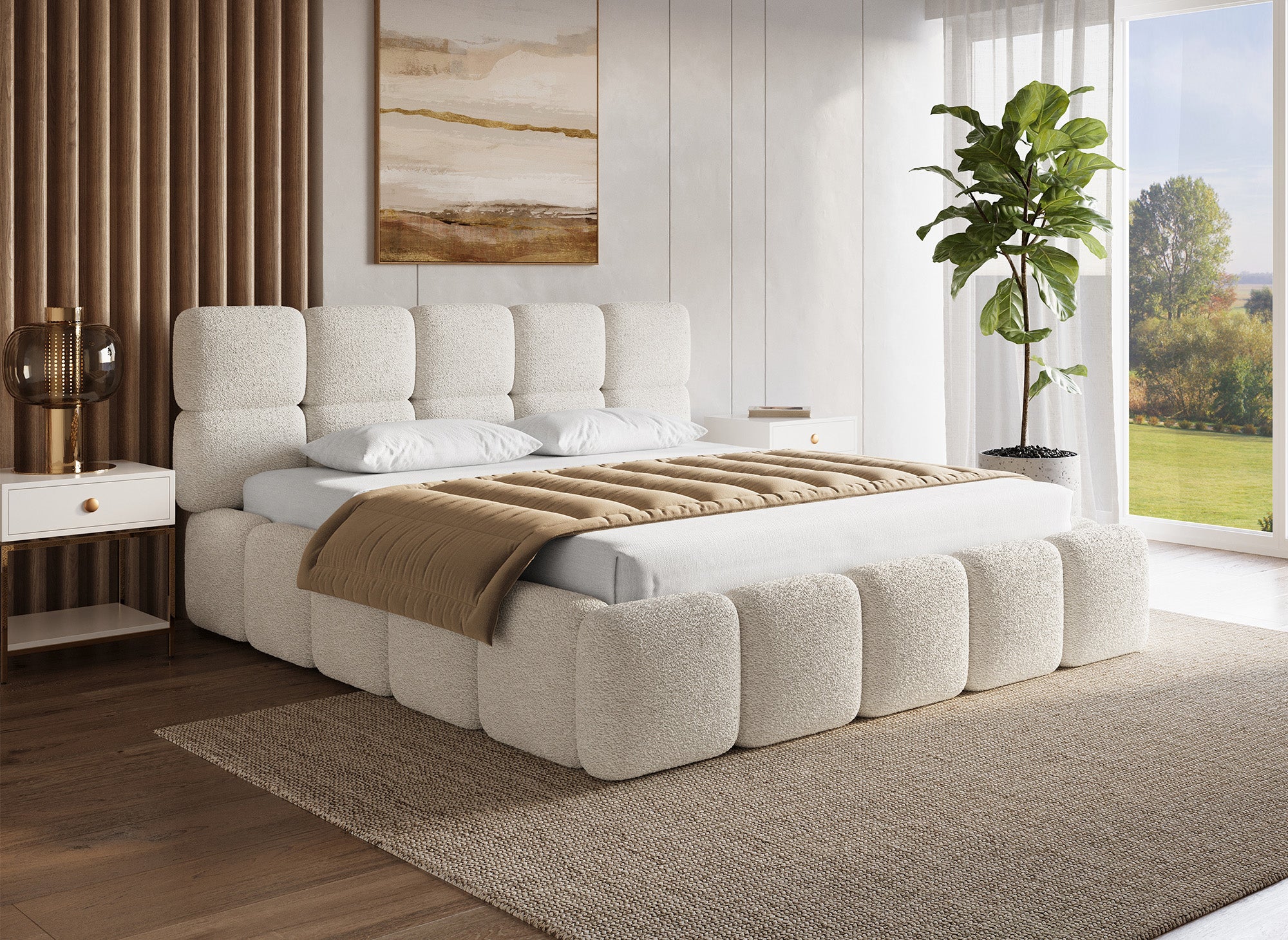 BUBBLE Bett mit Stauraum aus Frottee, beige, 180 x 200 cm