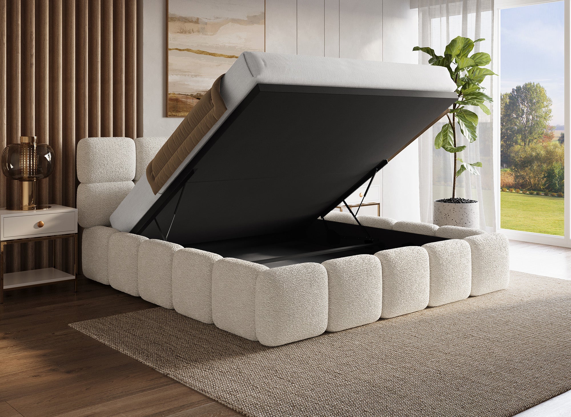 BUBBLE Bett mit Stauraum aus Frottee, beige, 180 x 200 cm