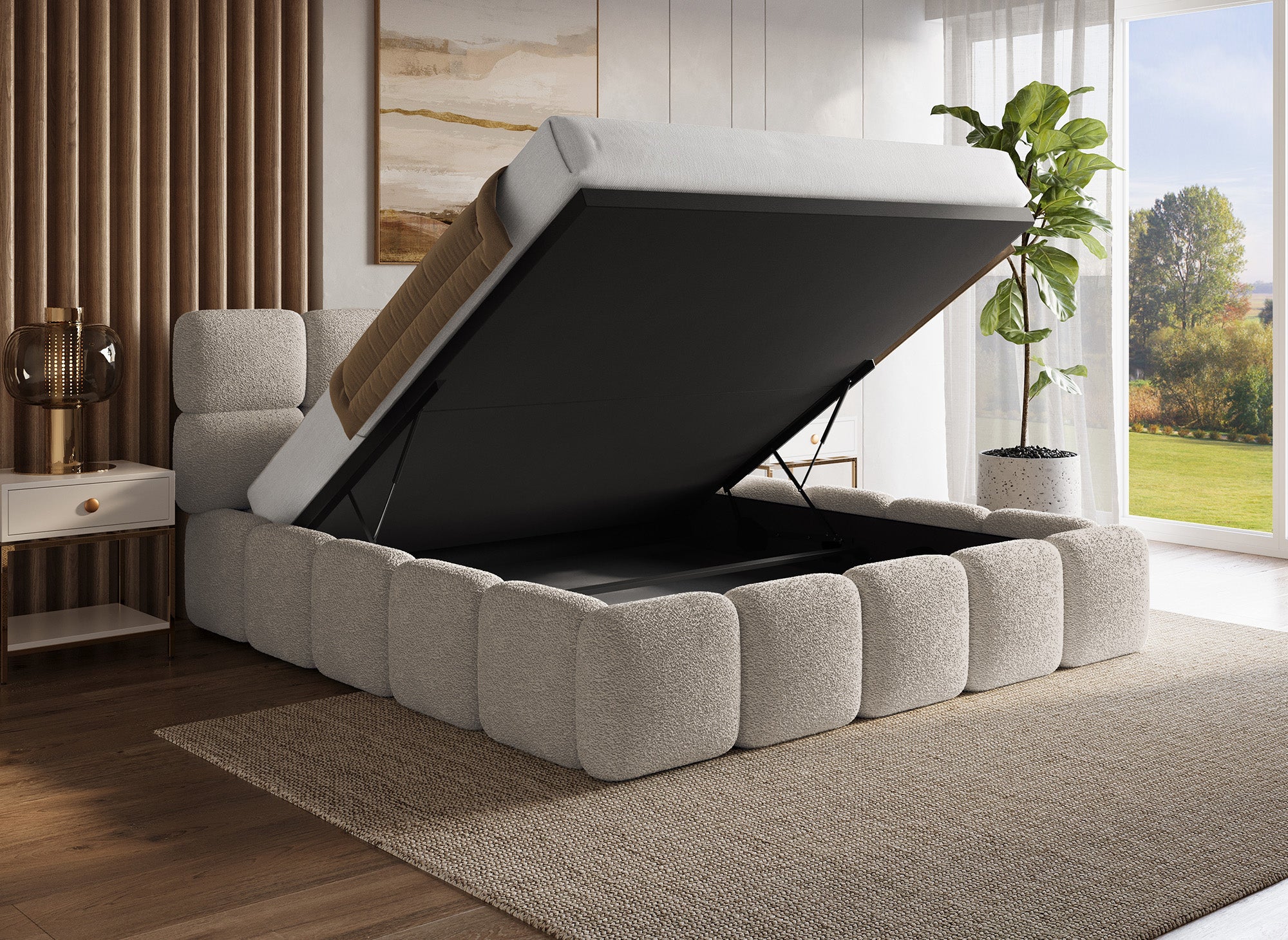 BUBBLE taupe Frotteebett mit Stauraum 180x200 cm