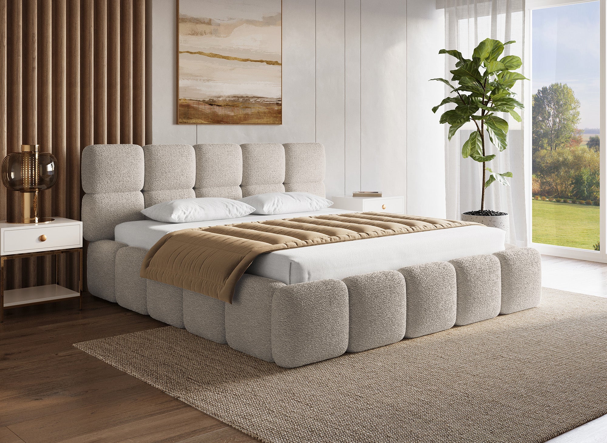 BUBBLE taupe Frotteebett mit Stauraum 180x200 cm