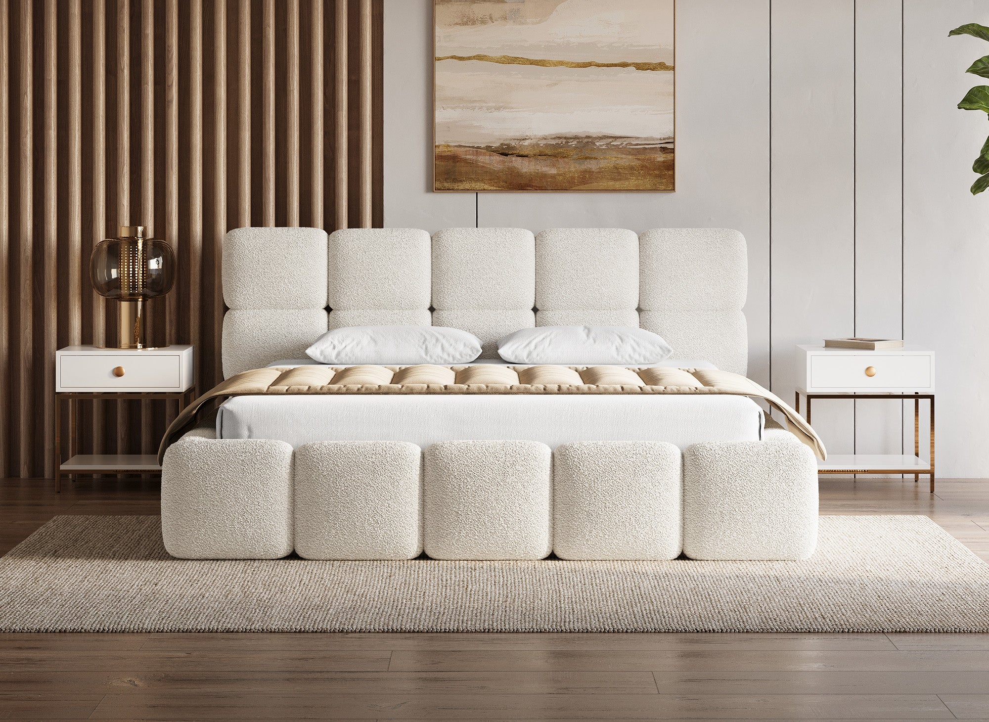 BUBBLE Bett mit Stauraum aus Frottee, beige, 180 x 200 cm
