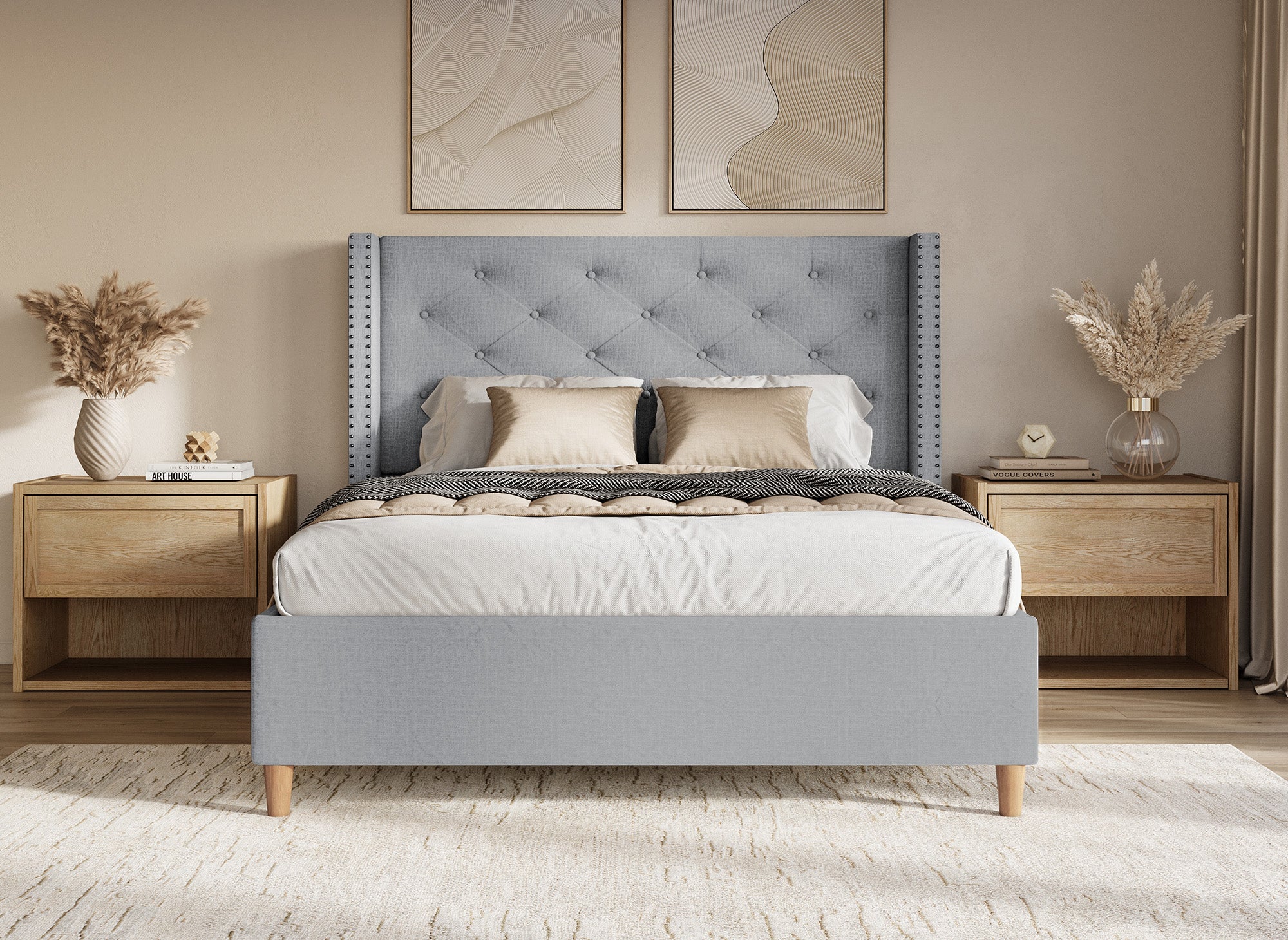 Doppelbett 160x200 cm, Stoffbezug grau MARGOT