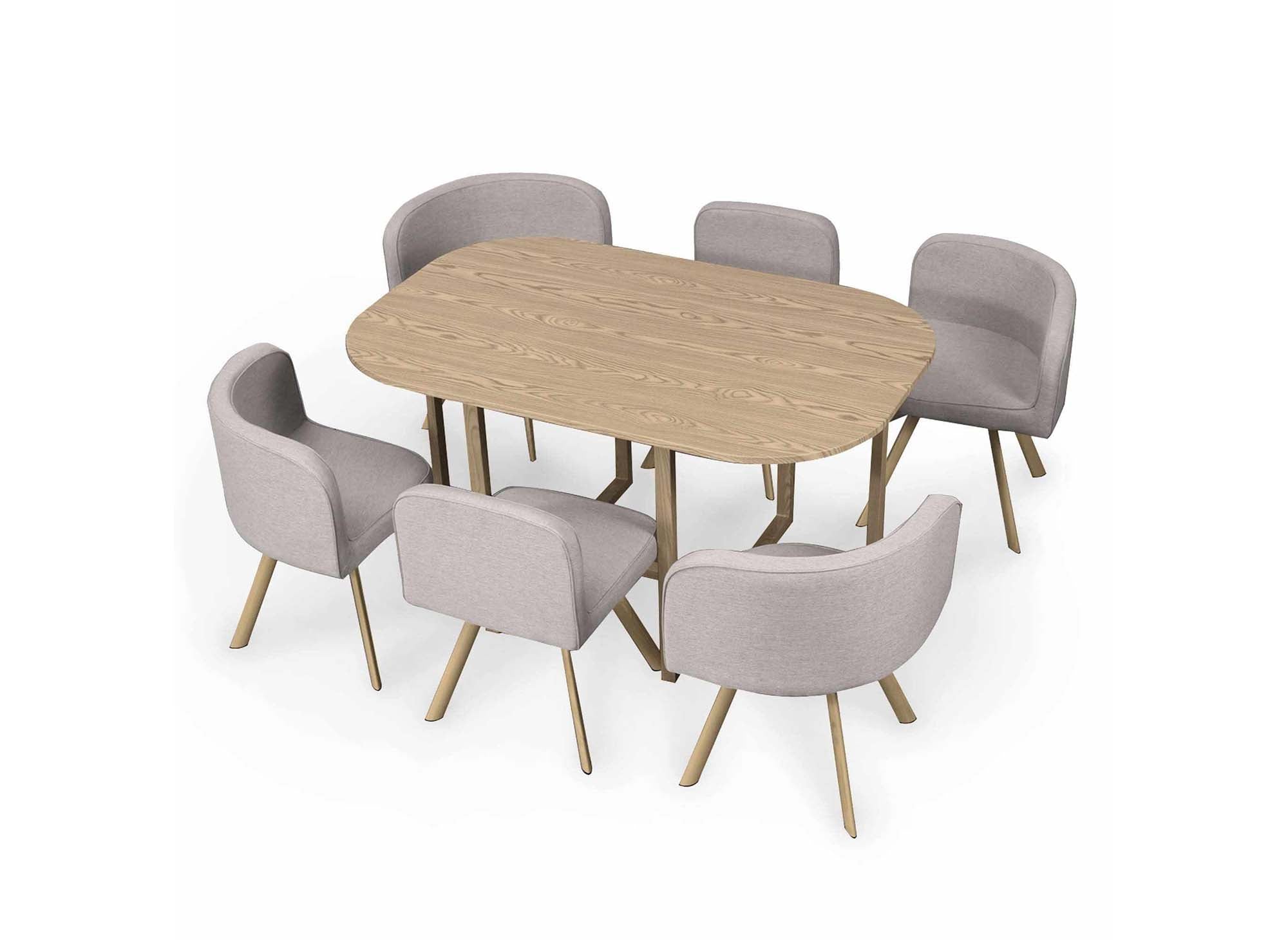 FLEN XL beige stapelbares Tisch- und 6-Stühle-Set