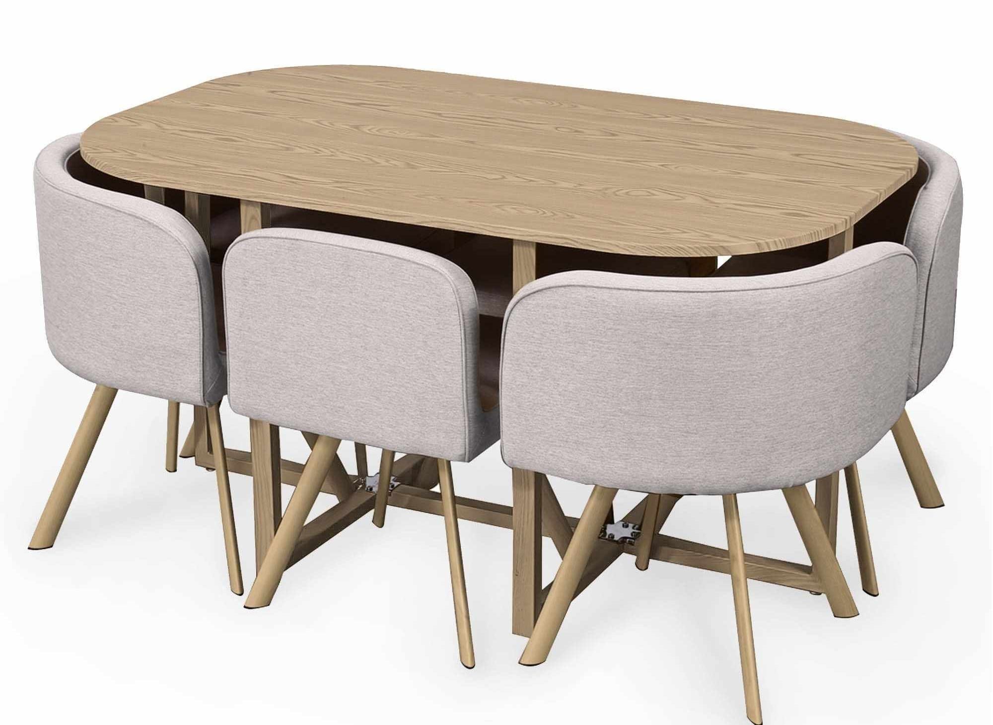 FLEN XL beige stapelbares Tisch- und 6-Stühle-Set