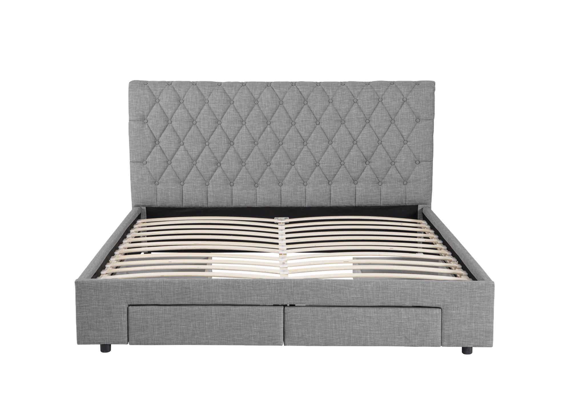 Doppelbett mit 4 Schubladen aus grauem Leinen 140x190 cm LEANDRE