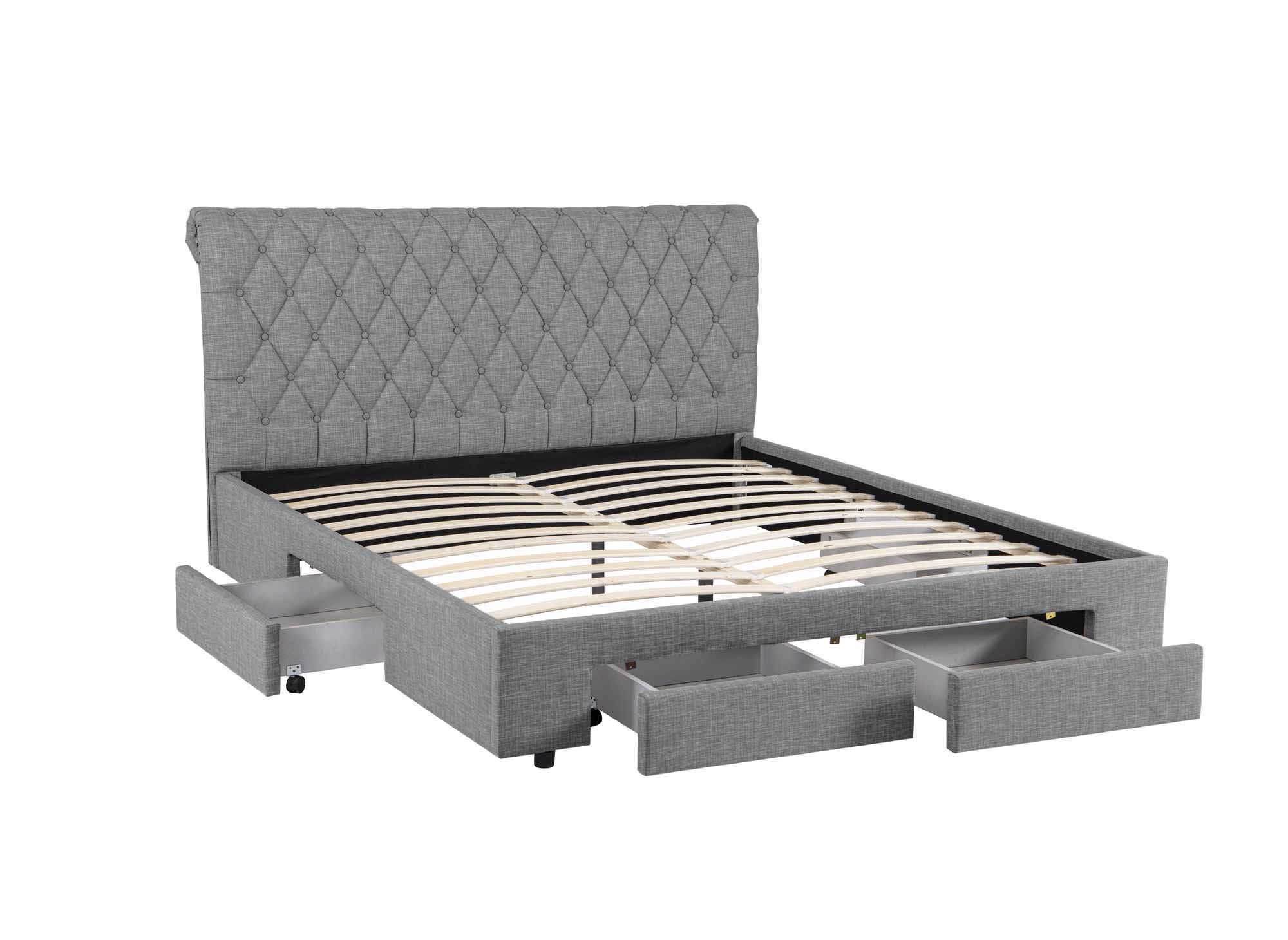 Doppelbett mit 4 Schubladen aus grauem Leinen 140x190 cm LEANDRE