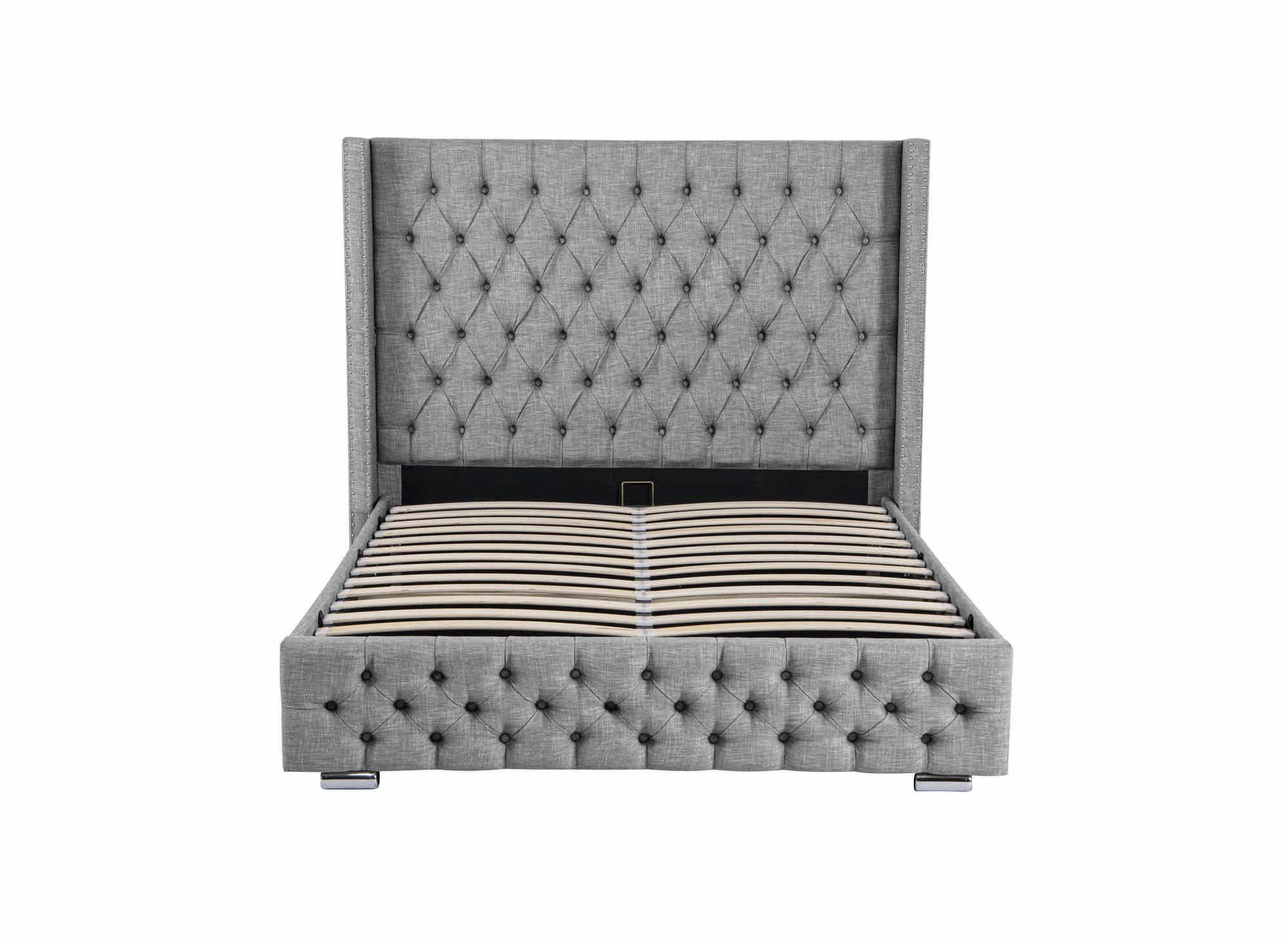 Graues Bett mit Stauraum aus Leinenstoff 140 x 190 cm MAXI