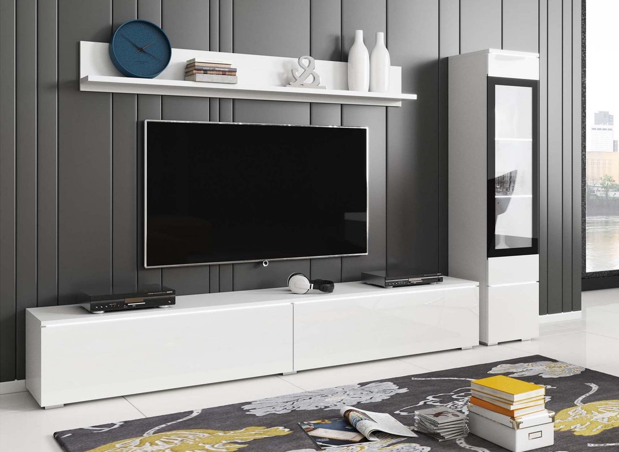 Moderner weiß lackierter TV-Schrank mit LED - VERONICA