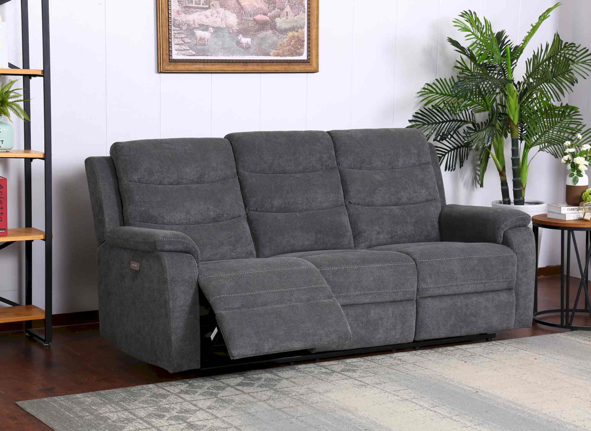 RICHARD 3-Sitzer elektrisches Entspannungssofa aus dunkelgrauem Stoff