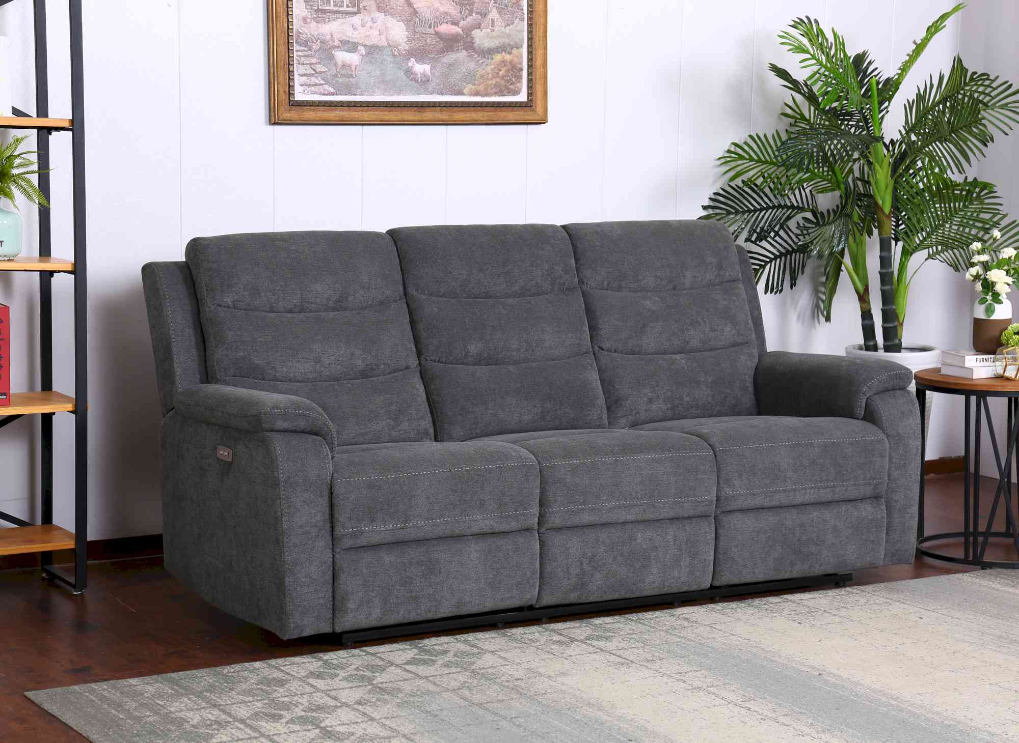 RICHARD 3-Sitzer elektrisches Entspannungssofa aus dunkelgrauem Stoff