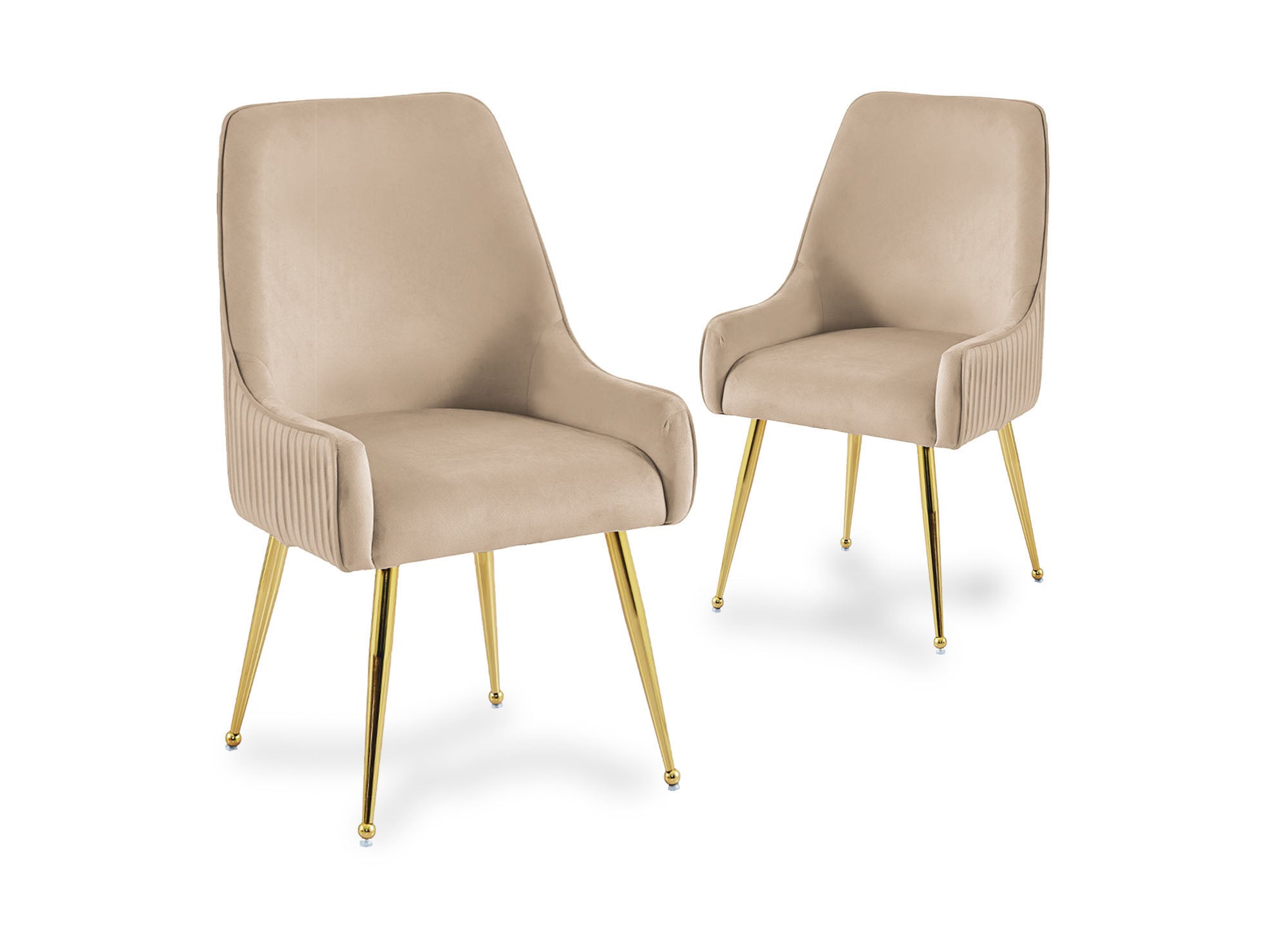 2er-Set beige Samtstühle mit goldenen Metallbeinen DORY