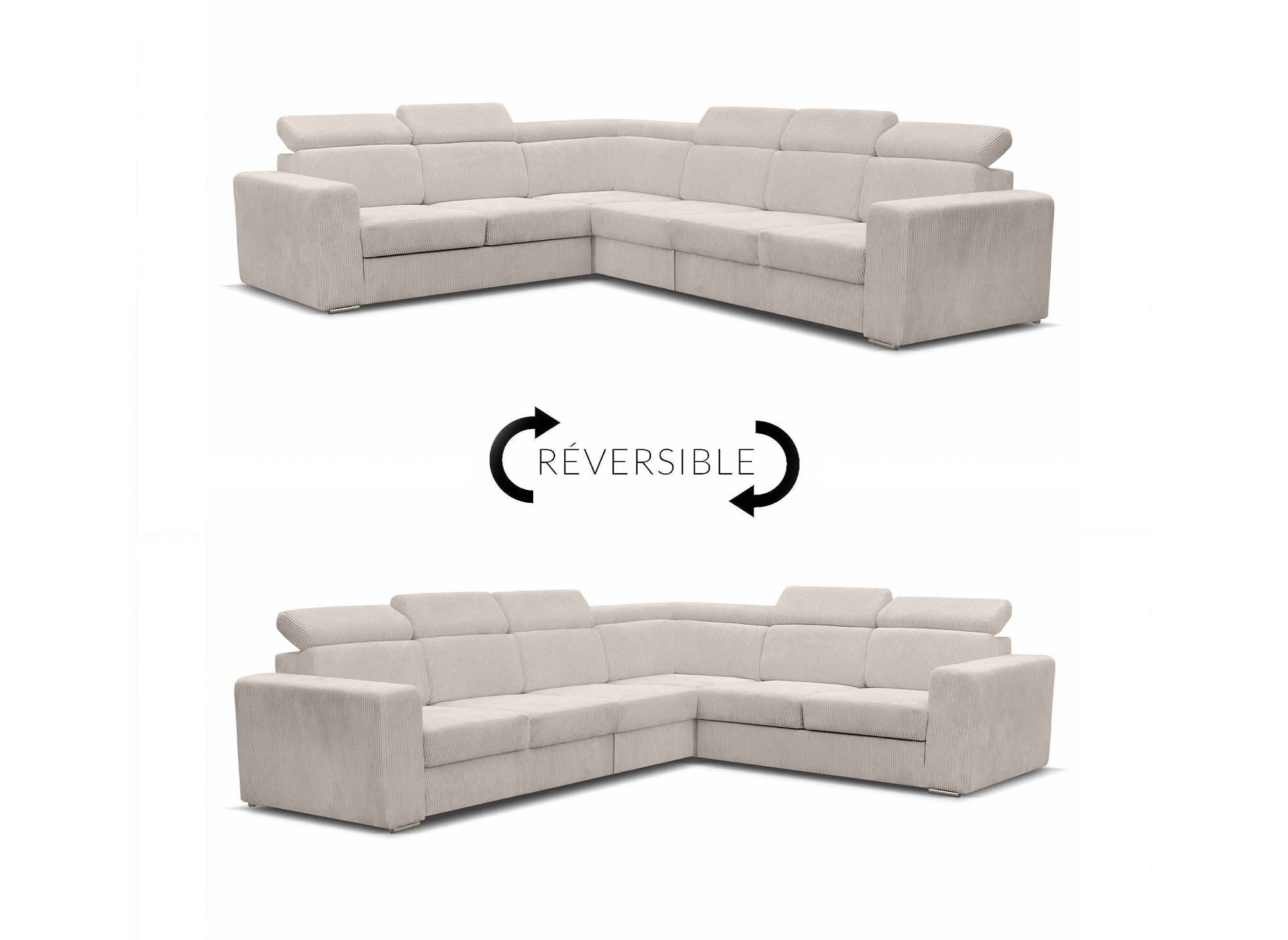 MERYL XL Ecksofa aus beigefarbenem Cord, umwandelbar und wendbar