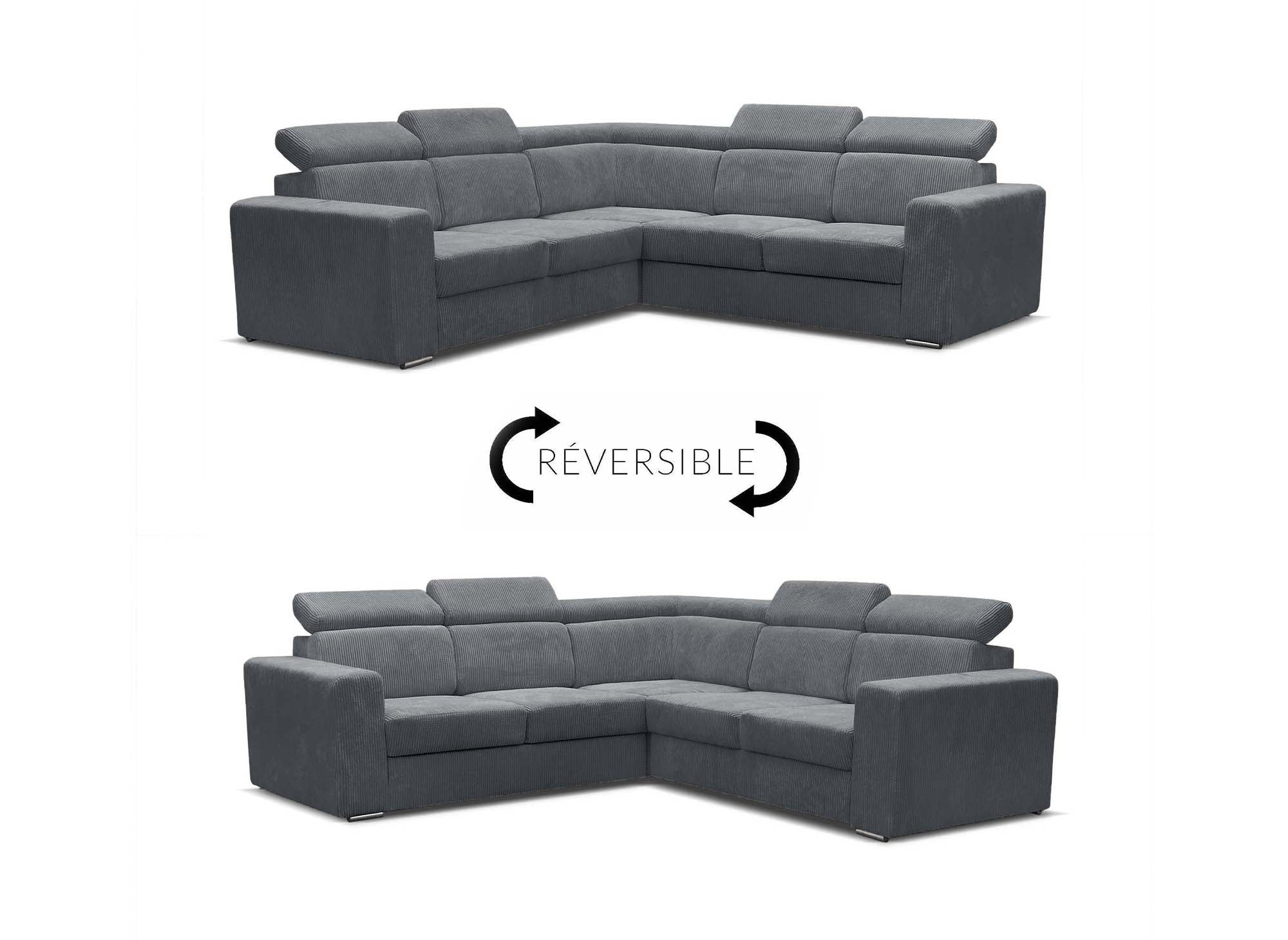 MERYL Ecksofa aus dunkelgrauem Cord, umwandelbar und wendbar
