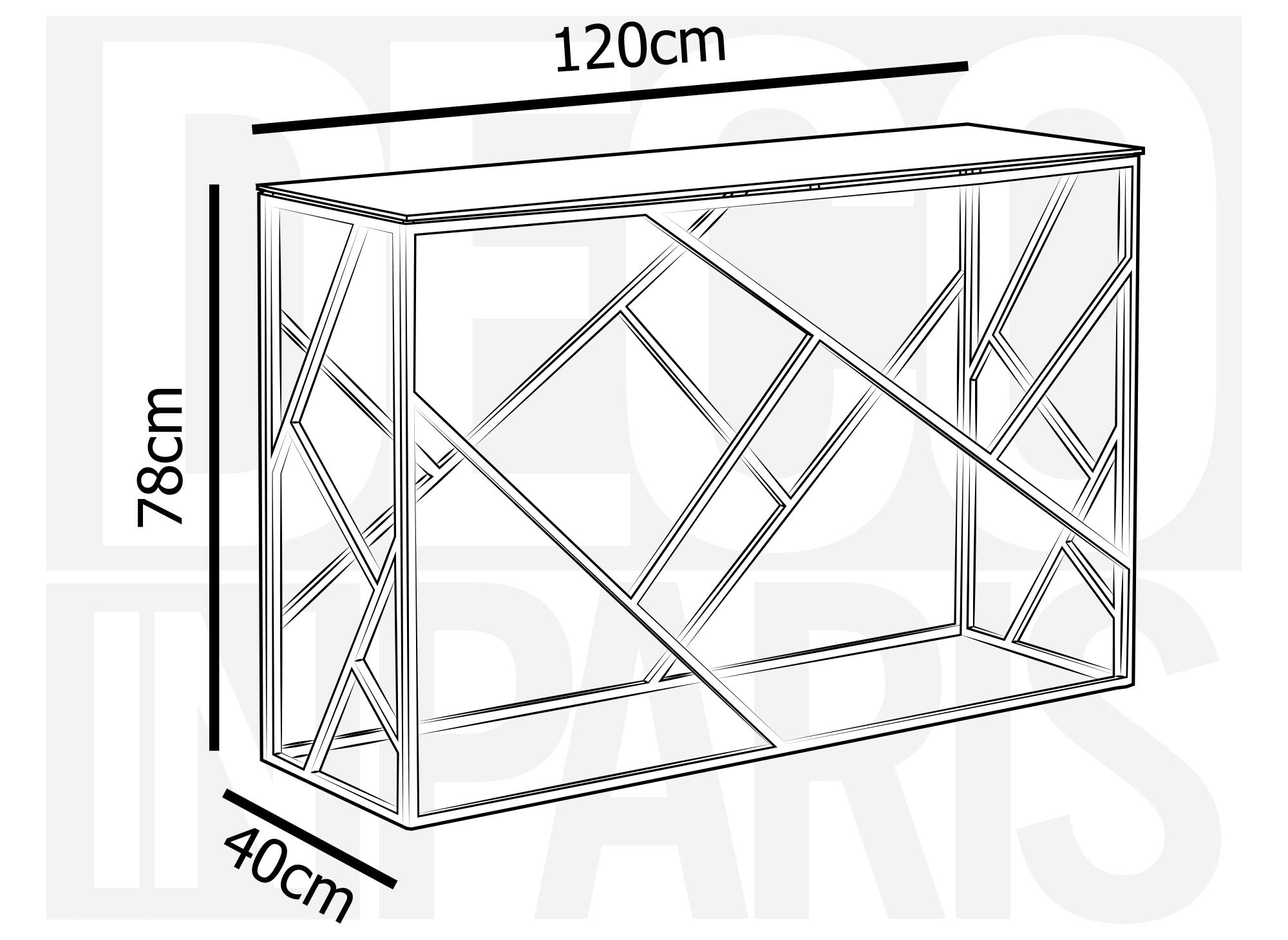 DELTA Designer-Konsole aus transparentem Glas und goldfarbenem Metall
