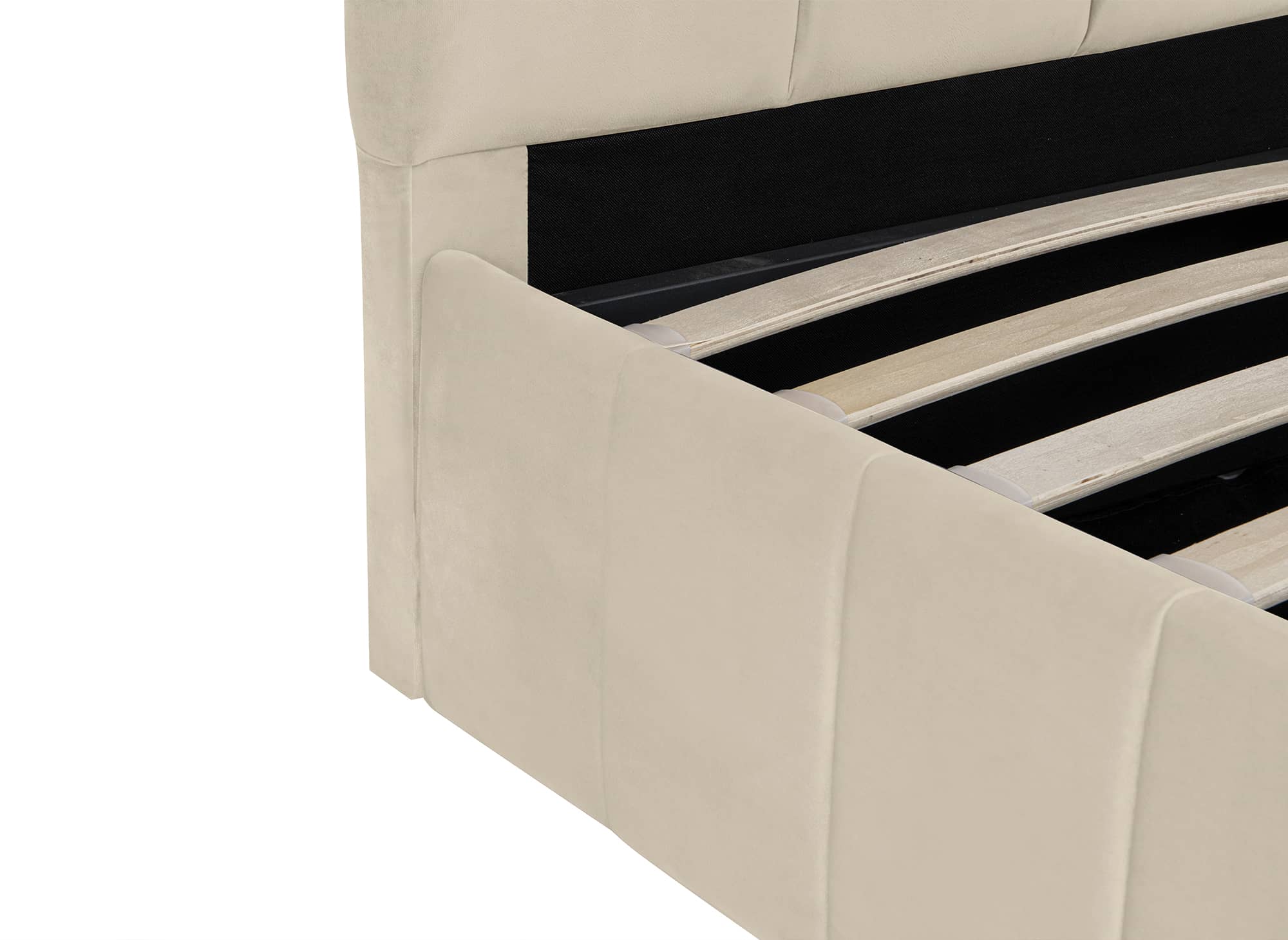 ELVIRA Bett mit Stauraum aus beigefarbenem Samt 160x200 cm