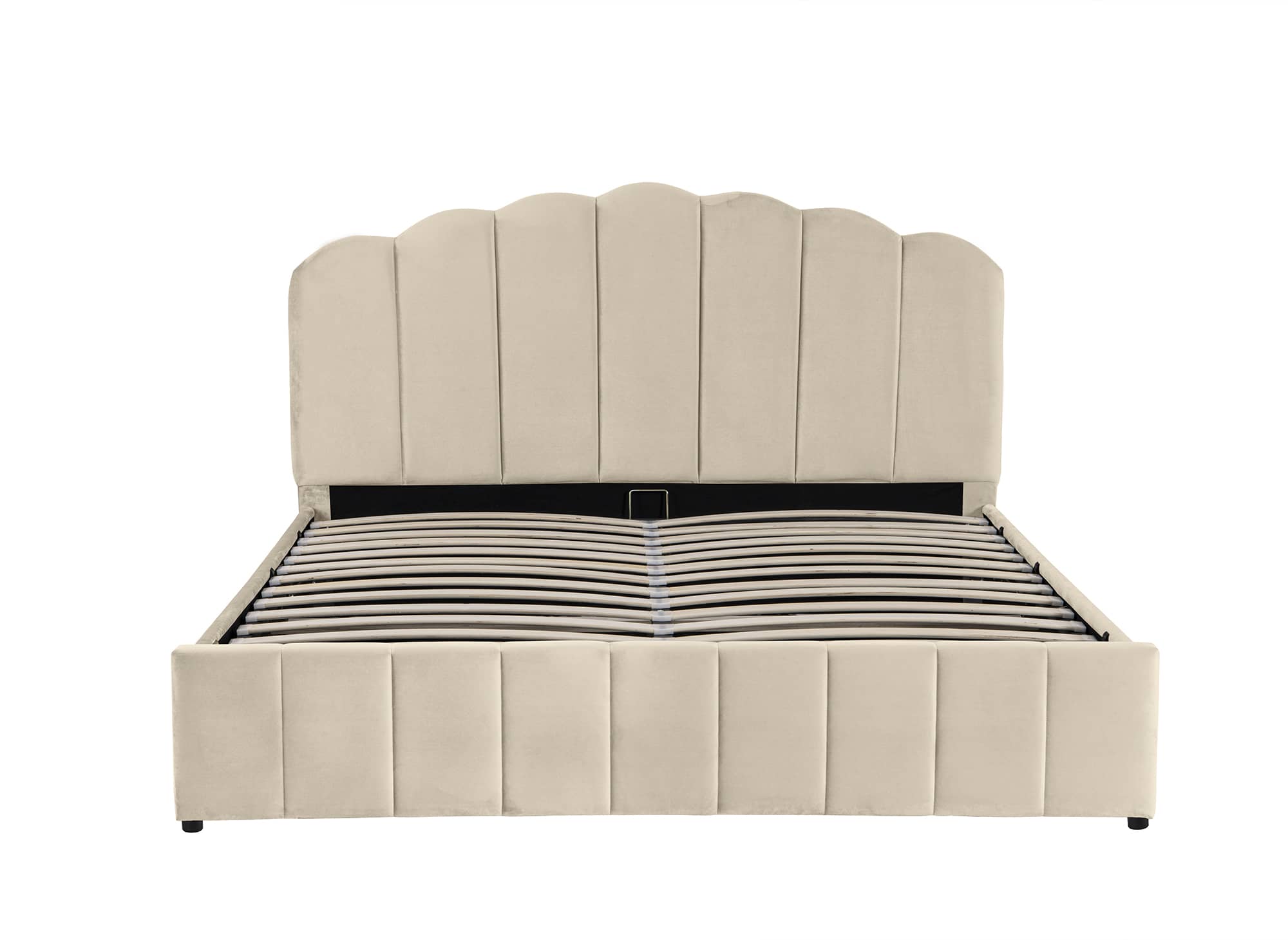 ELVIRA Bett mit Stauraum aus beigefarbenem Samt 160x200 cm