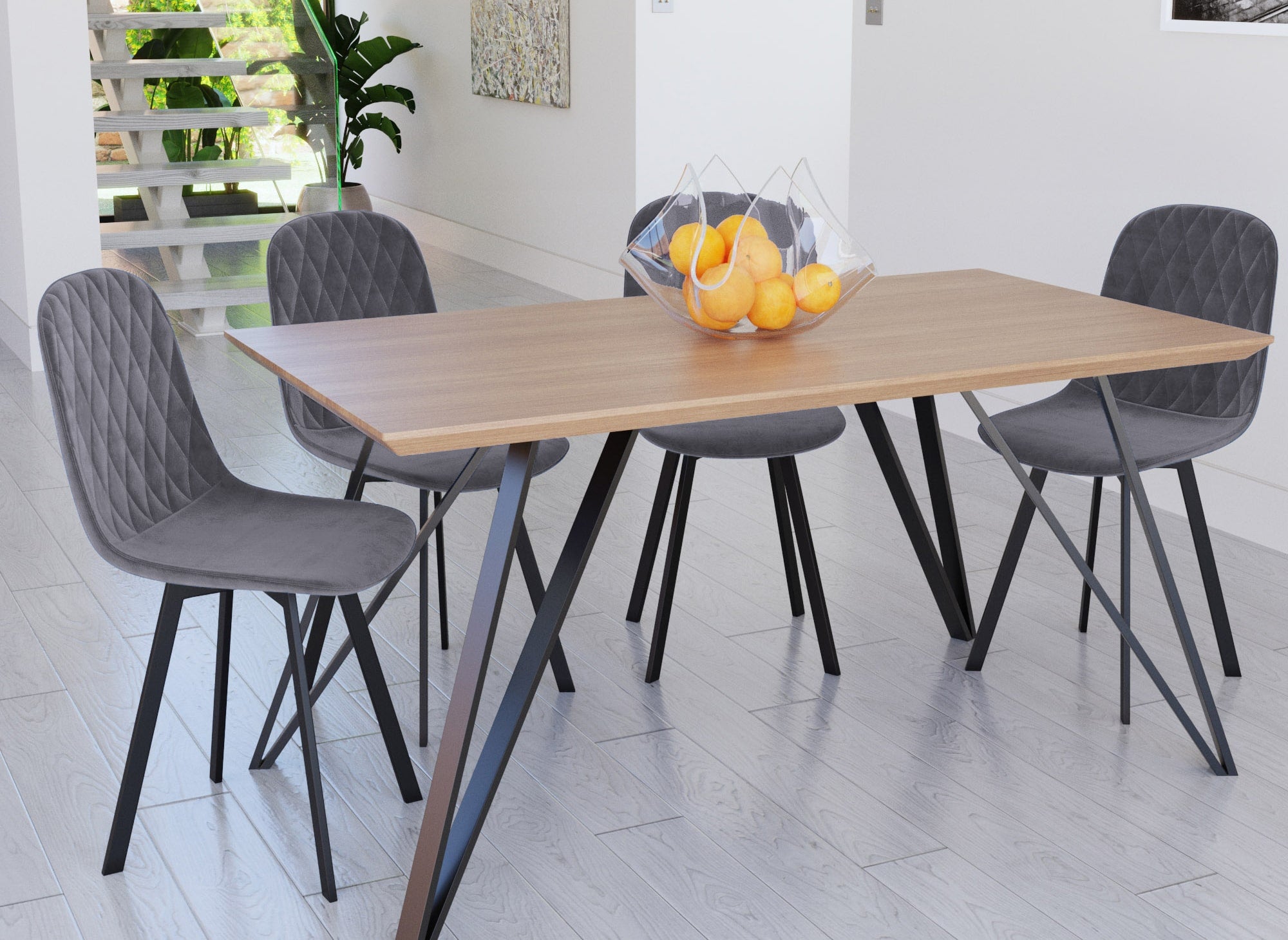 4er-Set Stühle aus grauem Samtstoff AMBER