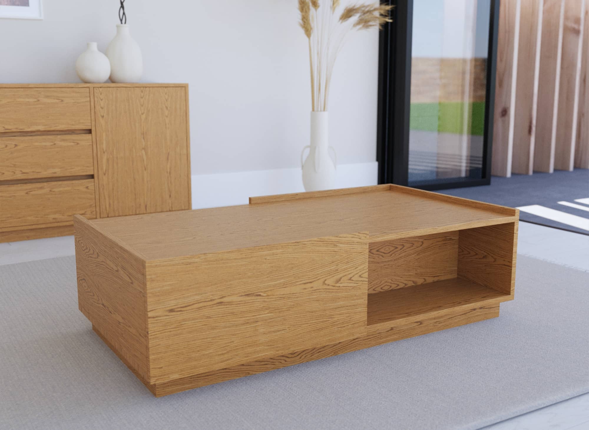 SACHA eichenfarbener Couchtisch aus Holz mit 2 Schubladen