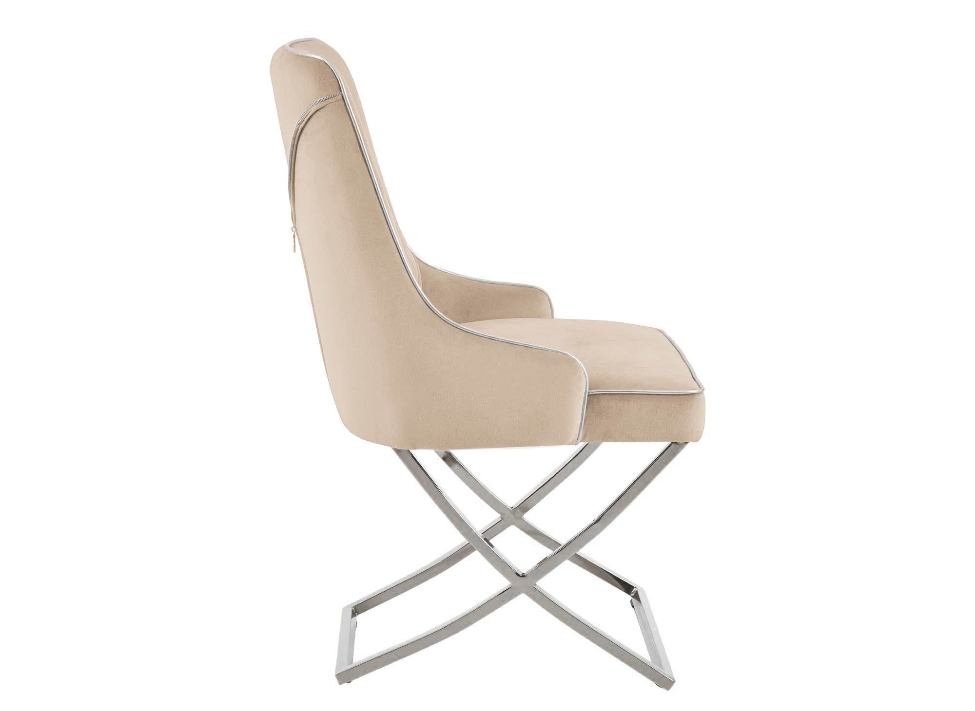2er-Set beige Samtstühle mit silbernen Metallbeinen LEXA