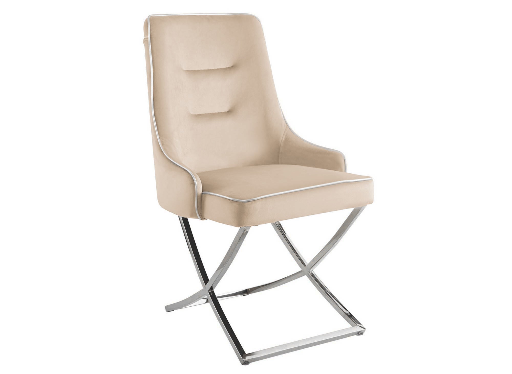 2er-Set beige Samtstühle mit silbernen Metallbeinen LEXA
