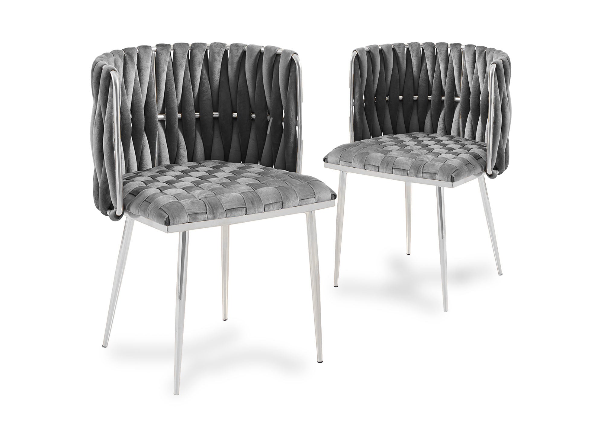 2er-Set graue Samtstühle mit silbernen Metallbeinen POLO
