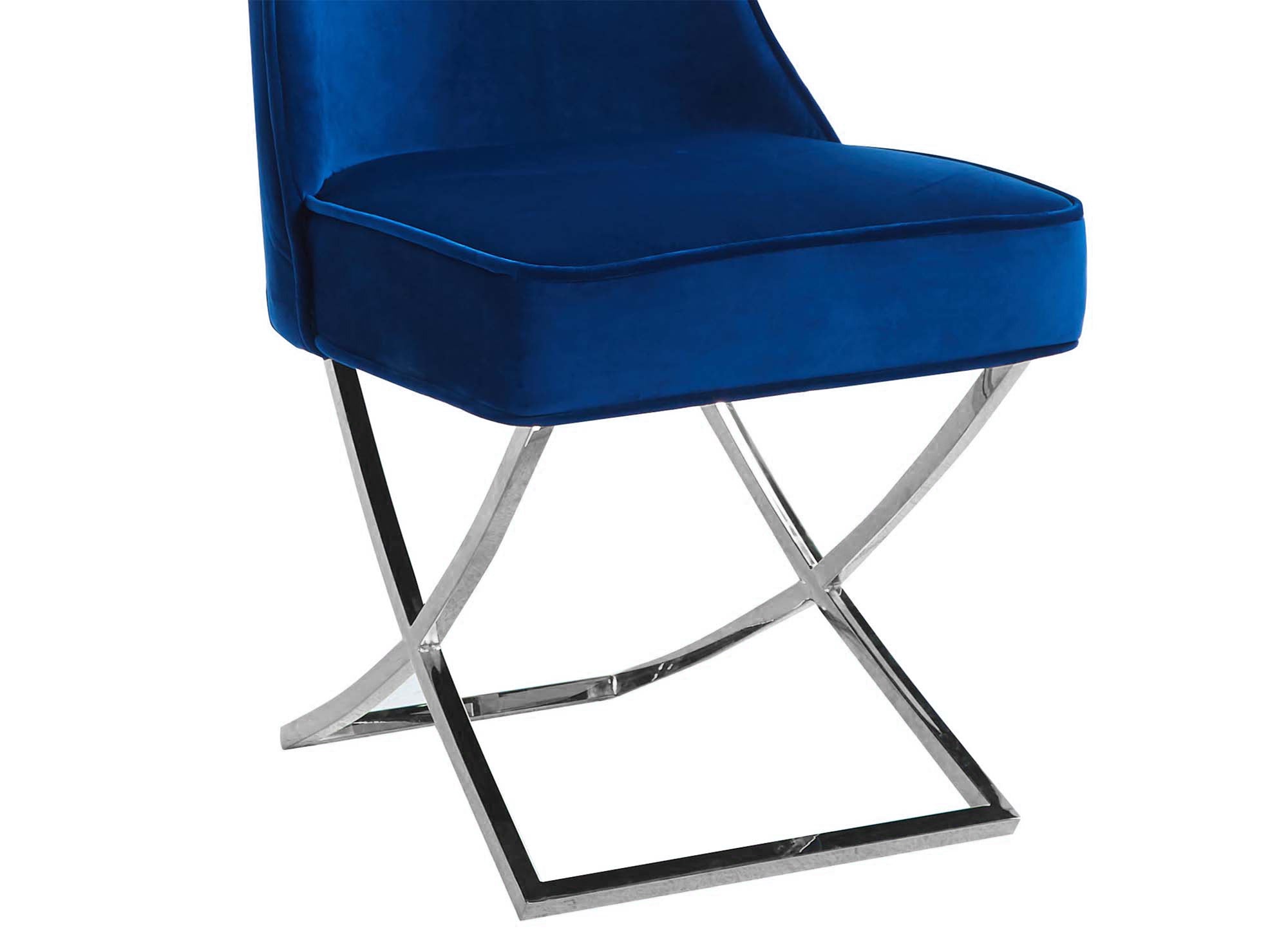 2er-Set Stühle aus blauem Samt mit silbernen Metallbeinen ETHAN