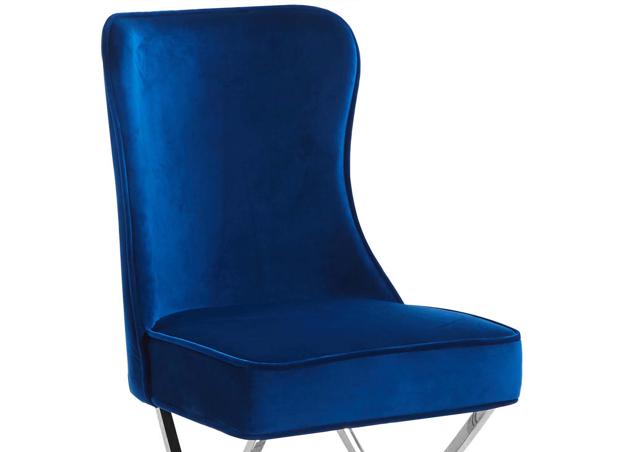 2er-Set Stühle aus blauem Samt mit silbernen Metallbeinen ETHAN
