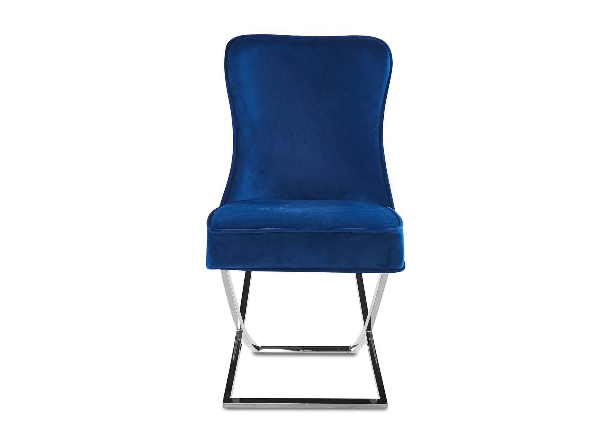 2er-Set Stühle aus blauem Samt mit silbernen Metallbeinen ETHAN