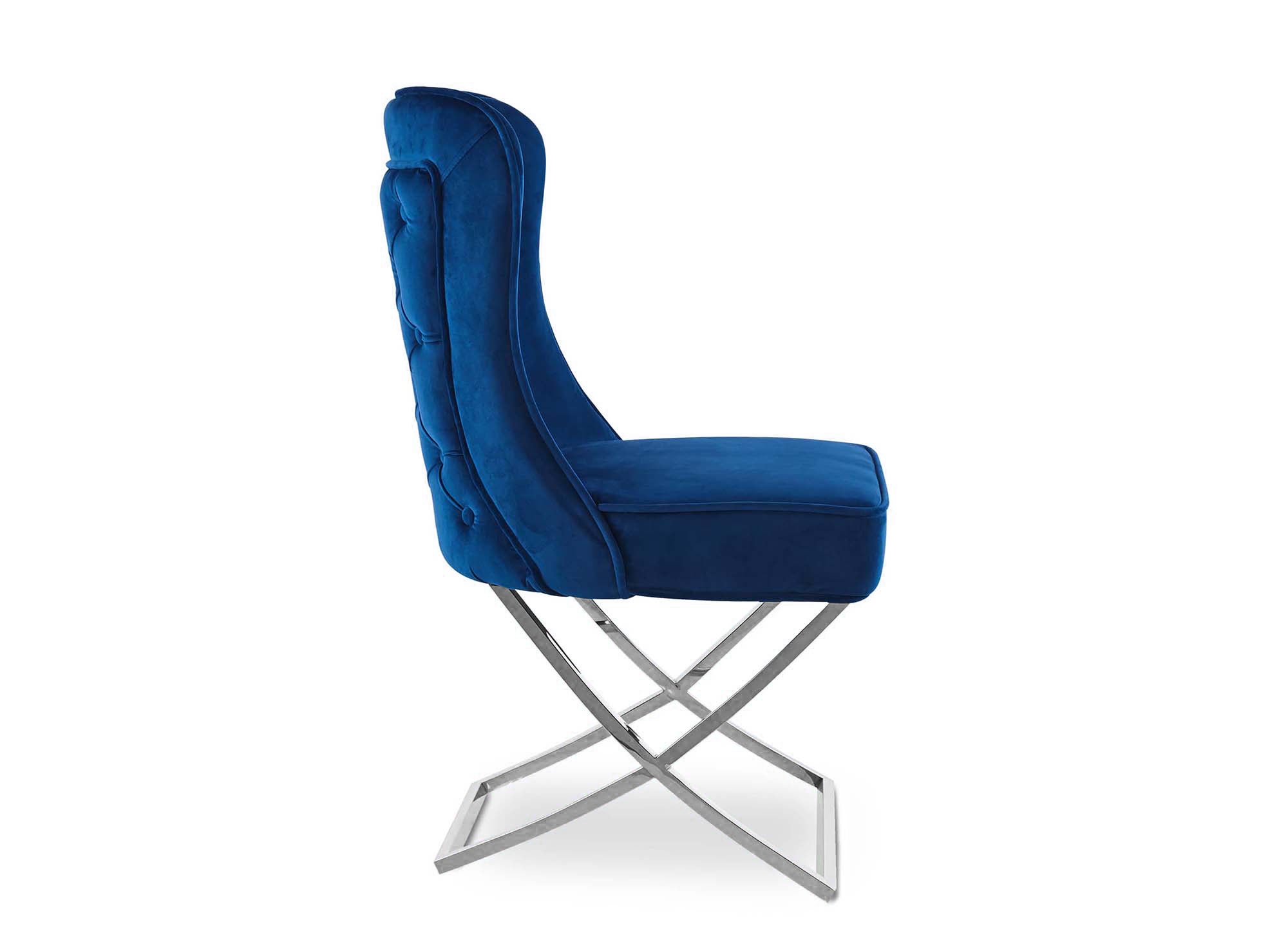 2er-Set Stühle aus blauem Samt mit silbernen Metallbeinen ETHAN