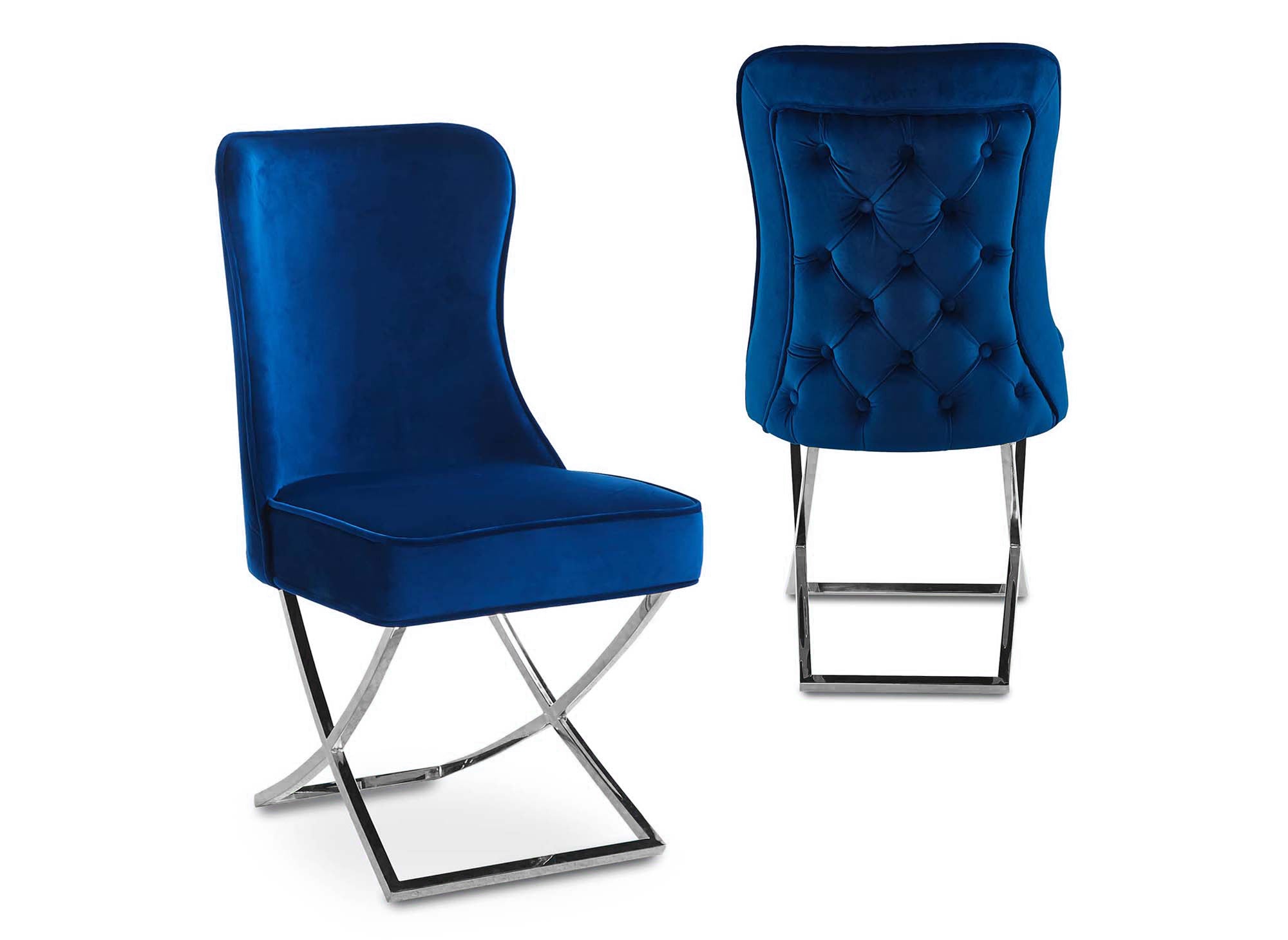 2er-Set Stühle aus blauem Samt mit silbernen Metallbeinen ETHAN